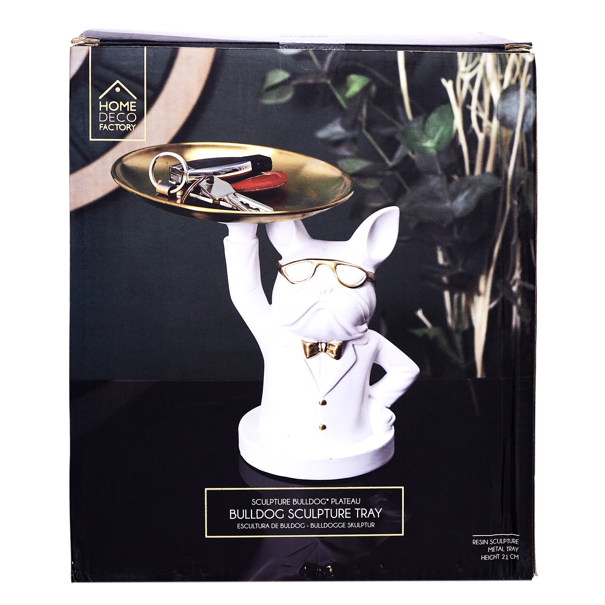 STATUE BULLDOG BLANC VIDE POCHE 23CM