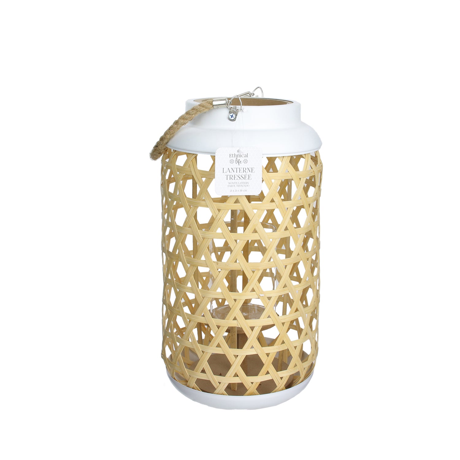 LANTERNE TRESSEE BLANC H38.5CM