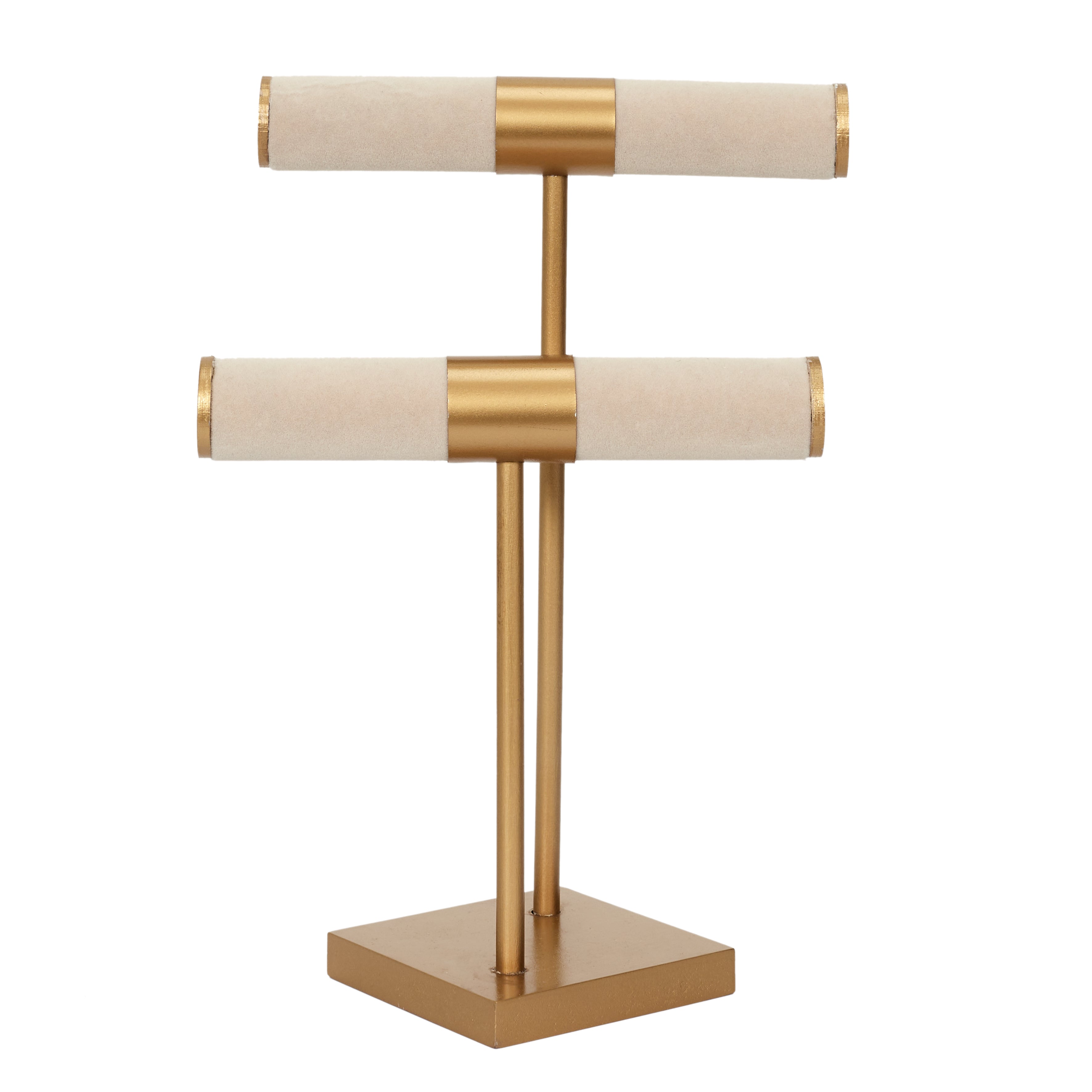 PORTE BIJOUX DOUBLE BEIGE PIED DORE