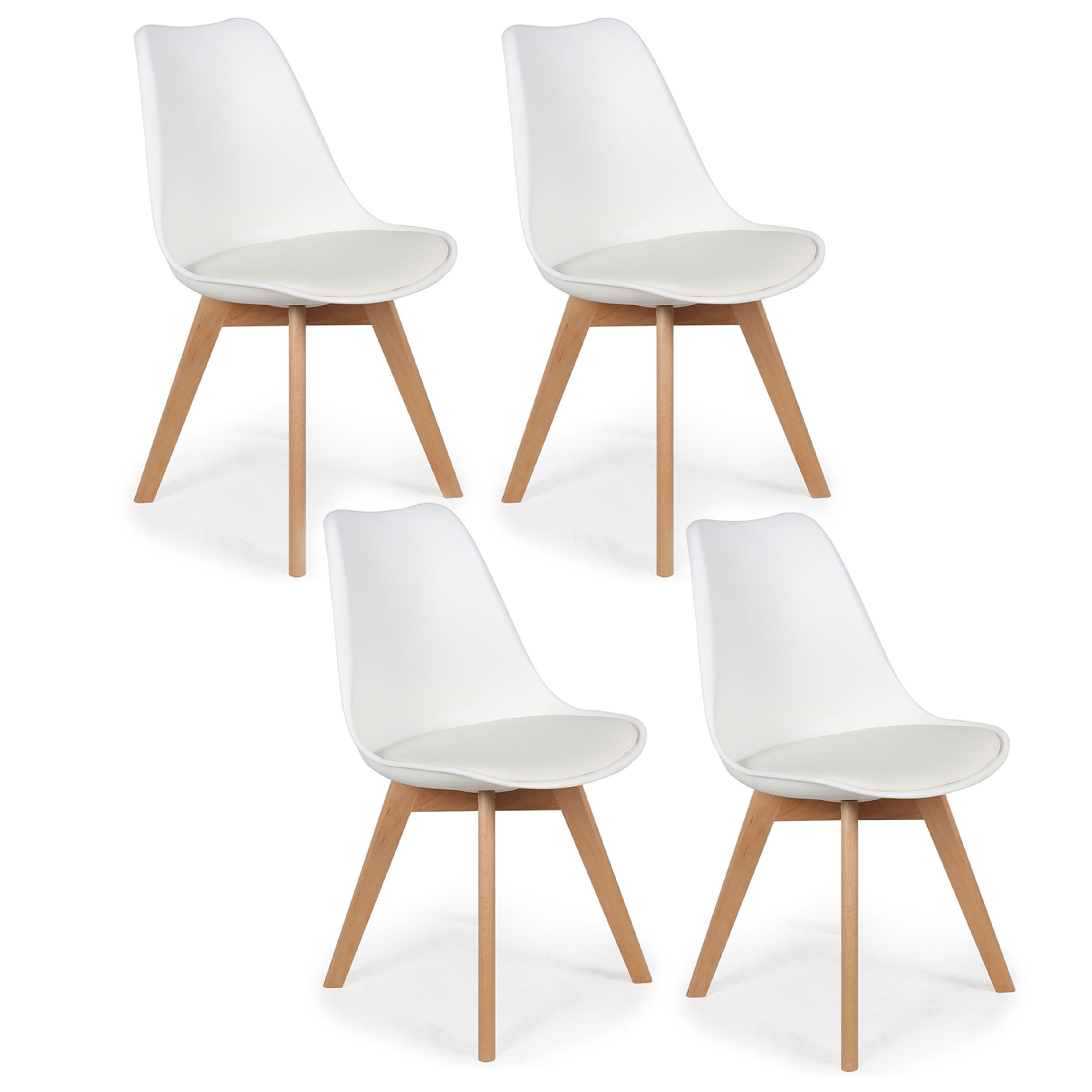 CHAISE SCANDINAVE COQUE PP REMBOURREE BLANC - LOT DE 4