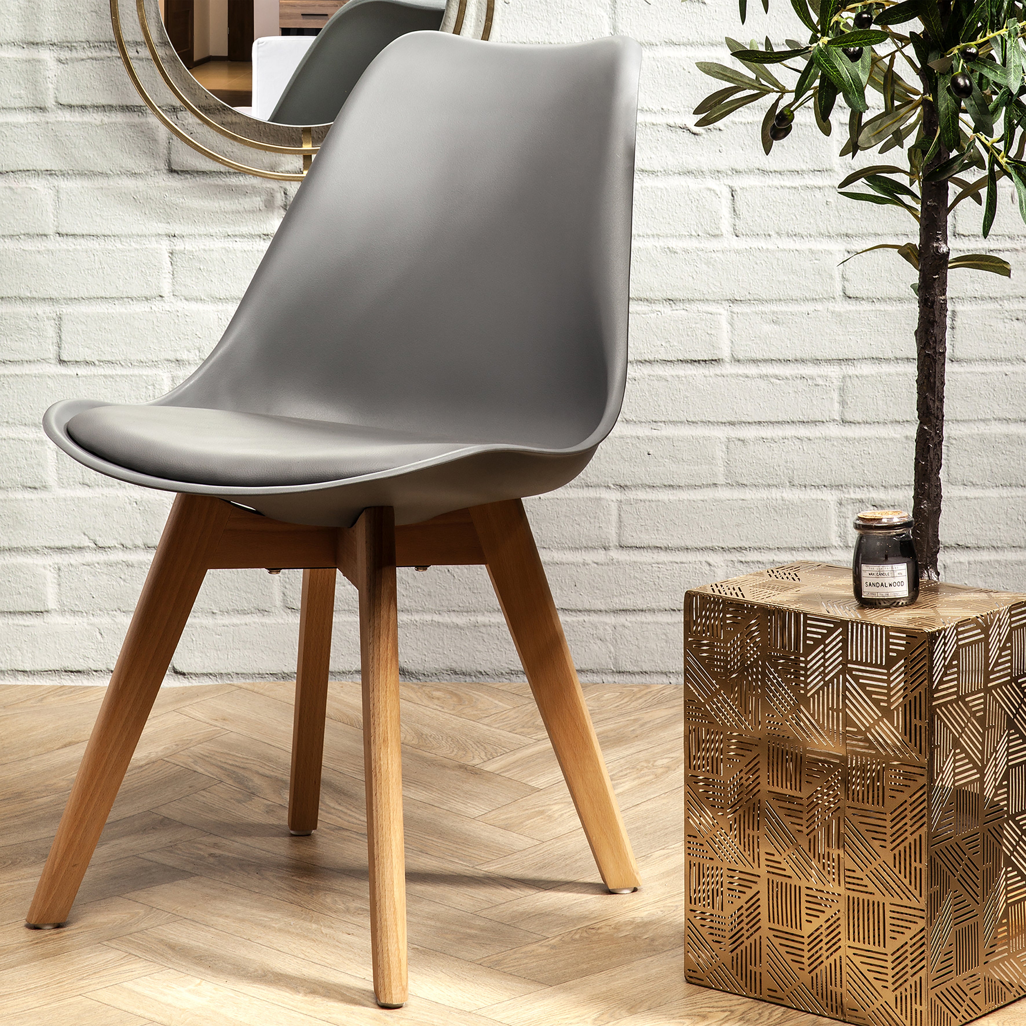 CHAISE SCANDINAVE COQUE PP REMBOURREE GRIS - LOT DE 4