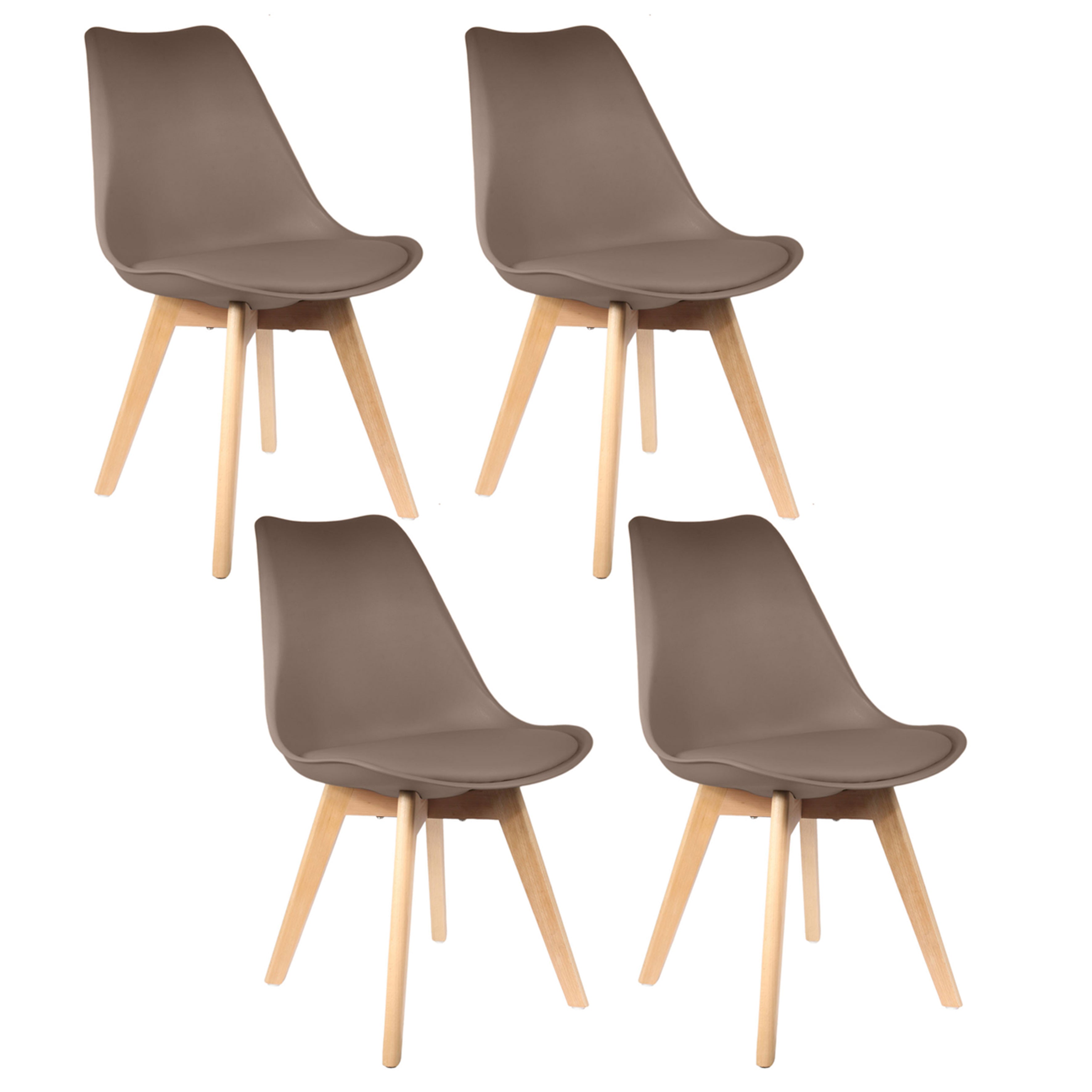 CHAISE SCANDINAVE COQUE PP REMBOURREE TAUPE - LOT DE 4