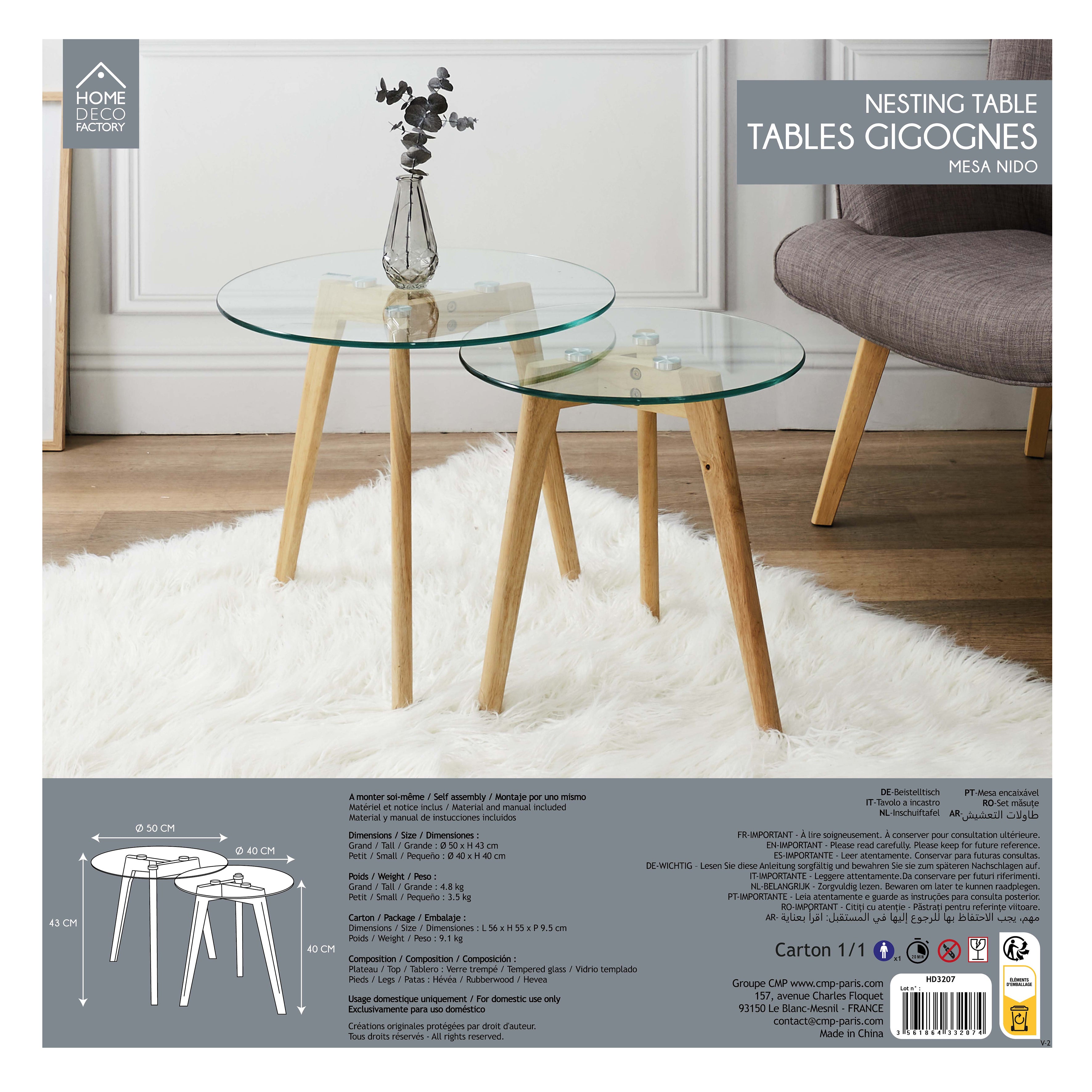 TABLE GIGOGNE EN VERRE TREMPE PLATEAU ROND X2