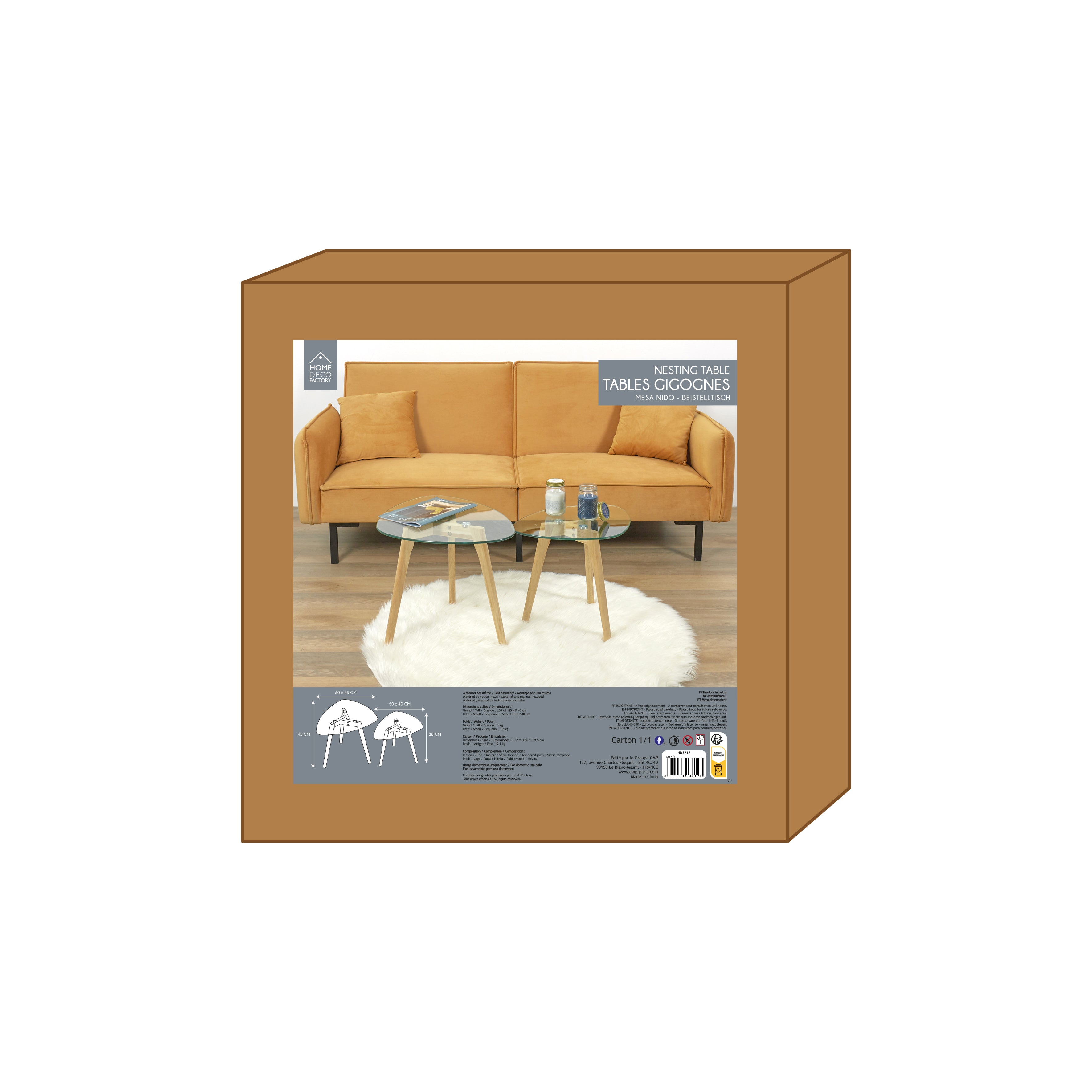 TABLE GIGOGNE EN VERRE TREMPE GALET X2