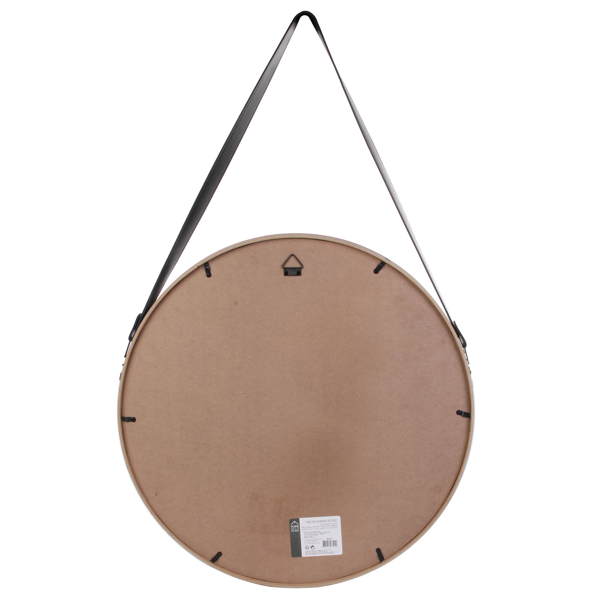 MIROIR ROND AVEC ANSE PU BOIS 50CM