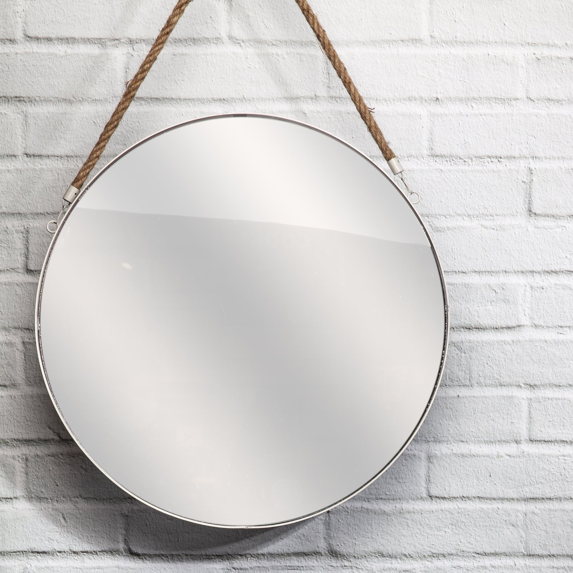 MIROIR ROND BLANC ANSE JONC 50CM