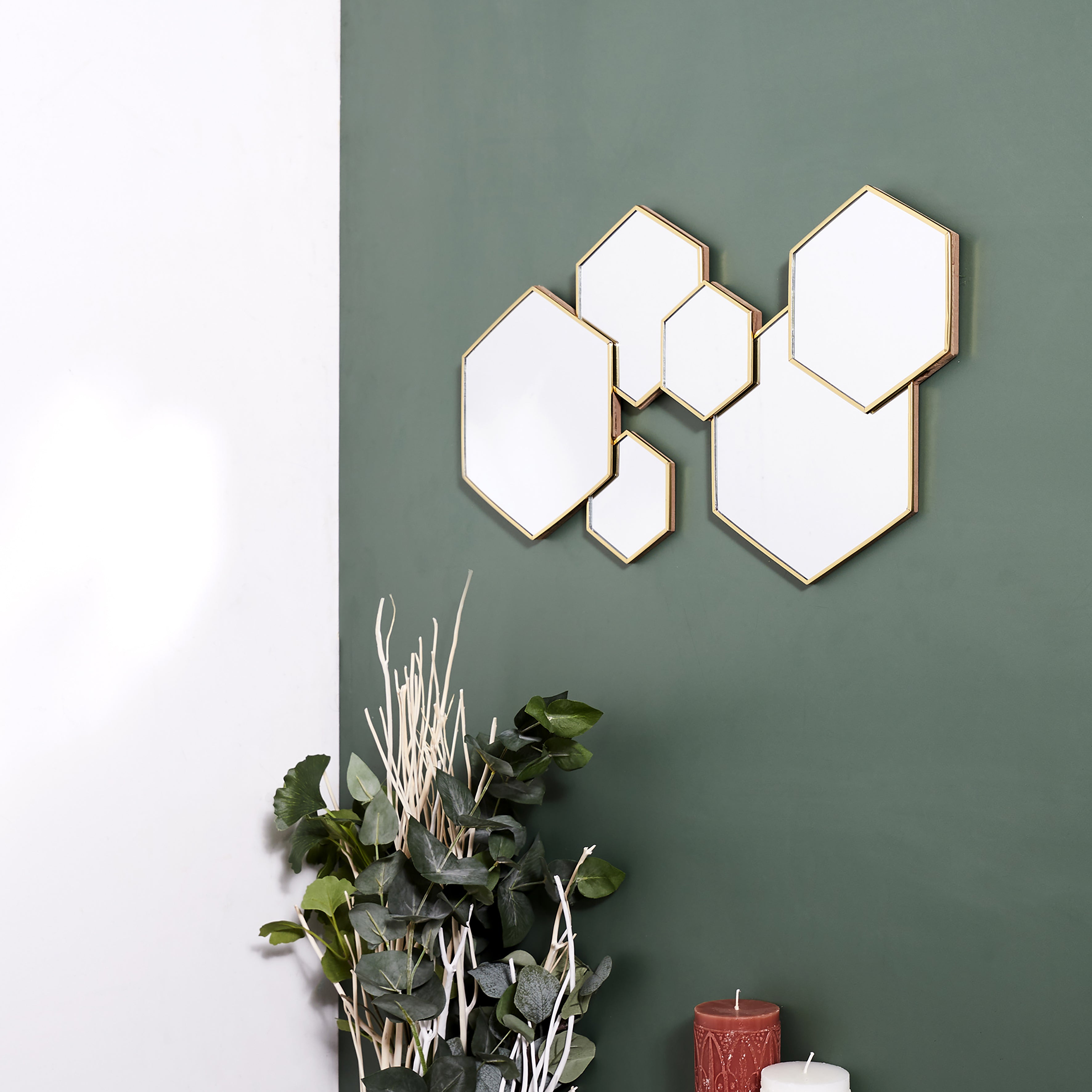 DECORATION MIROIR HEXAGONAL