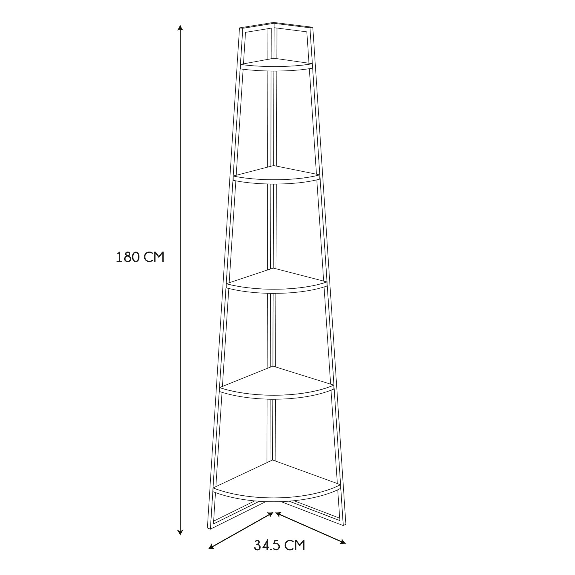ETAGERE ANGLE 5 NIVEAUX BOIS ET METAL