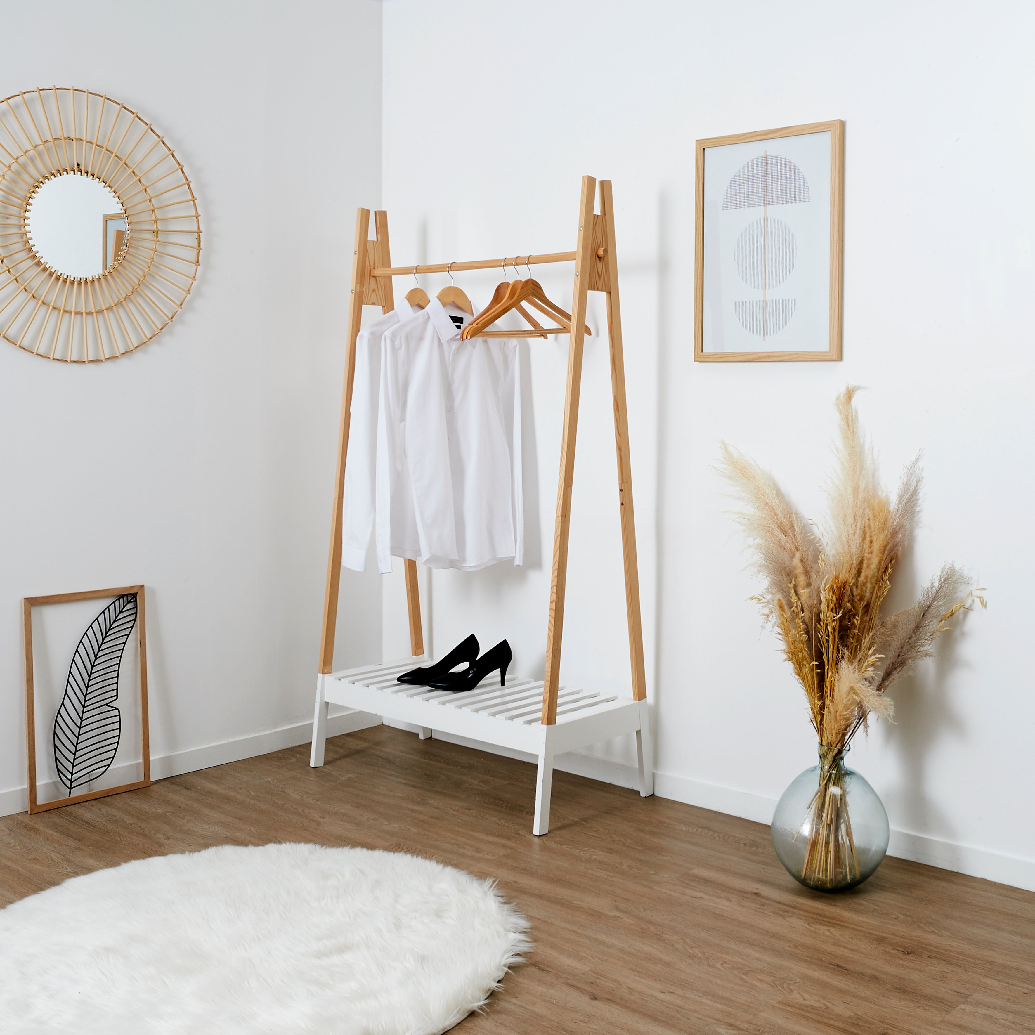 PORTANT A VETEMENTS BOIS BLANC 100X46X170CM