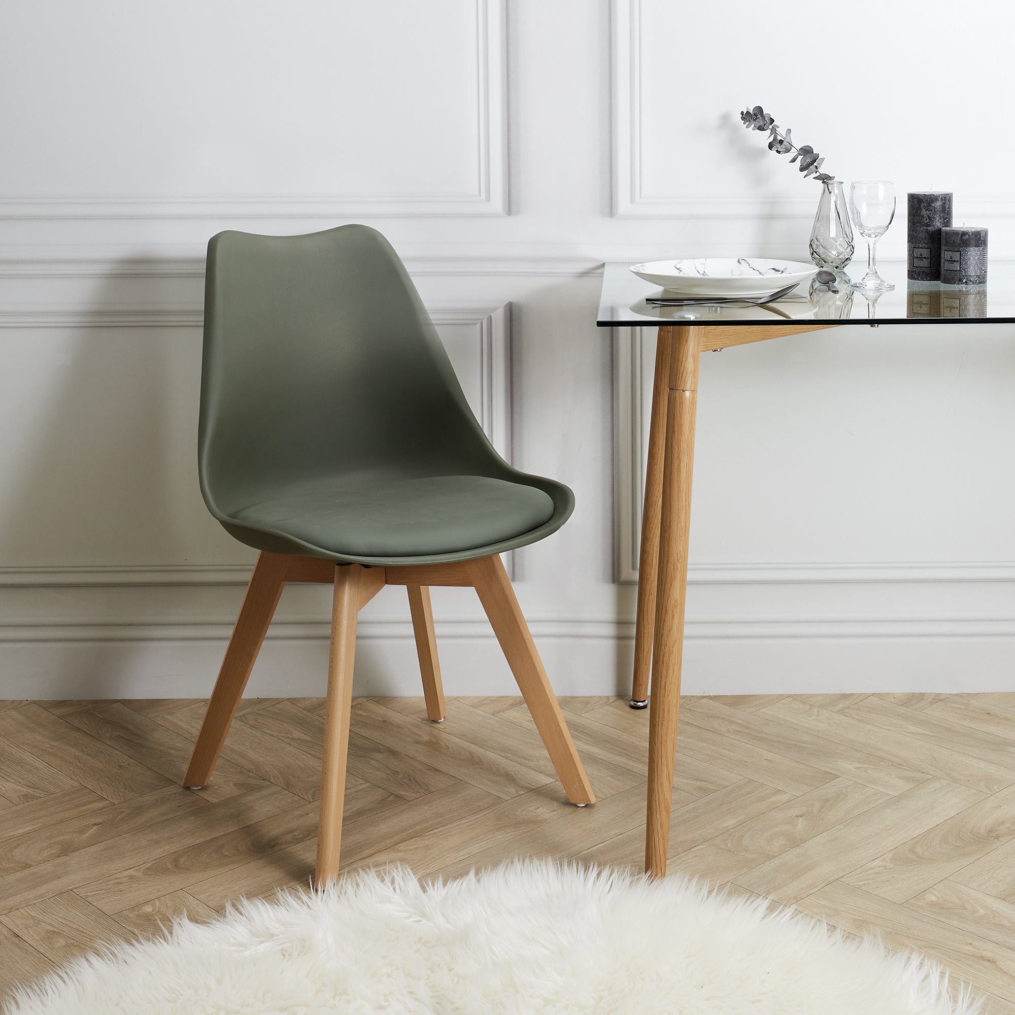 CHAISE SCANDINAVE COQUE PP REMBOURREE KAKI - LOT DE 4