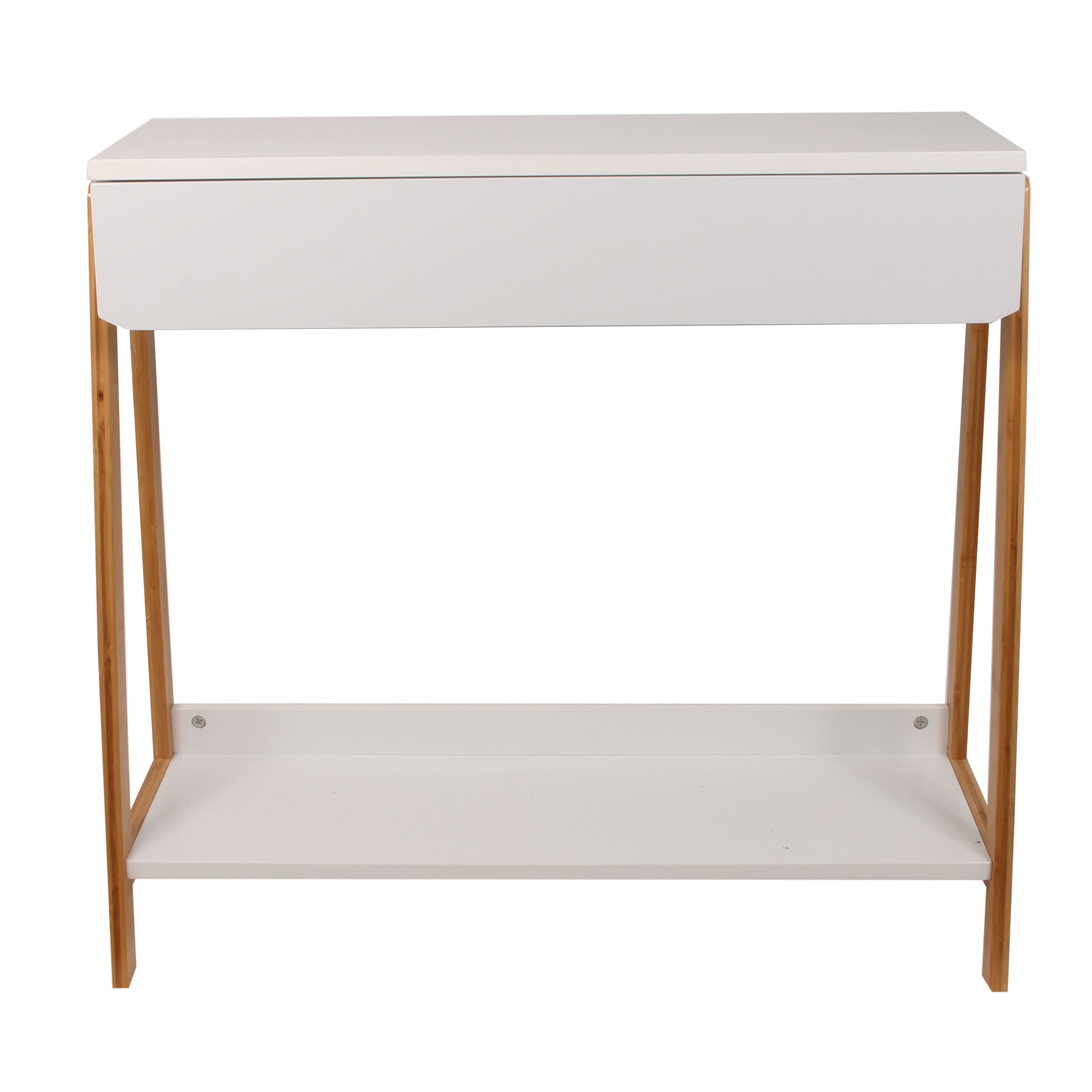 CONSOLE AVEC TIROIR BLANC ET BOIS 83.8X34X77CM
