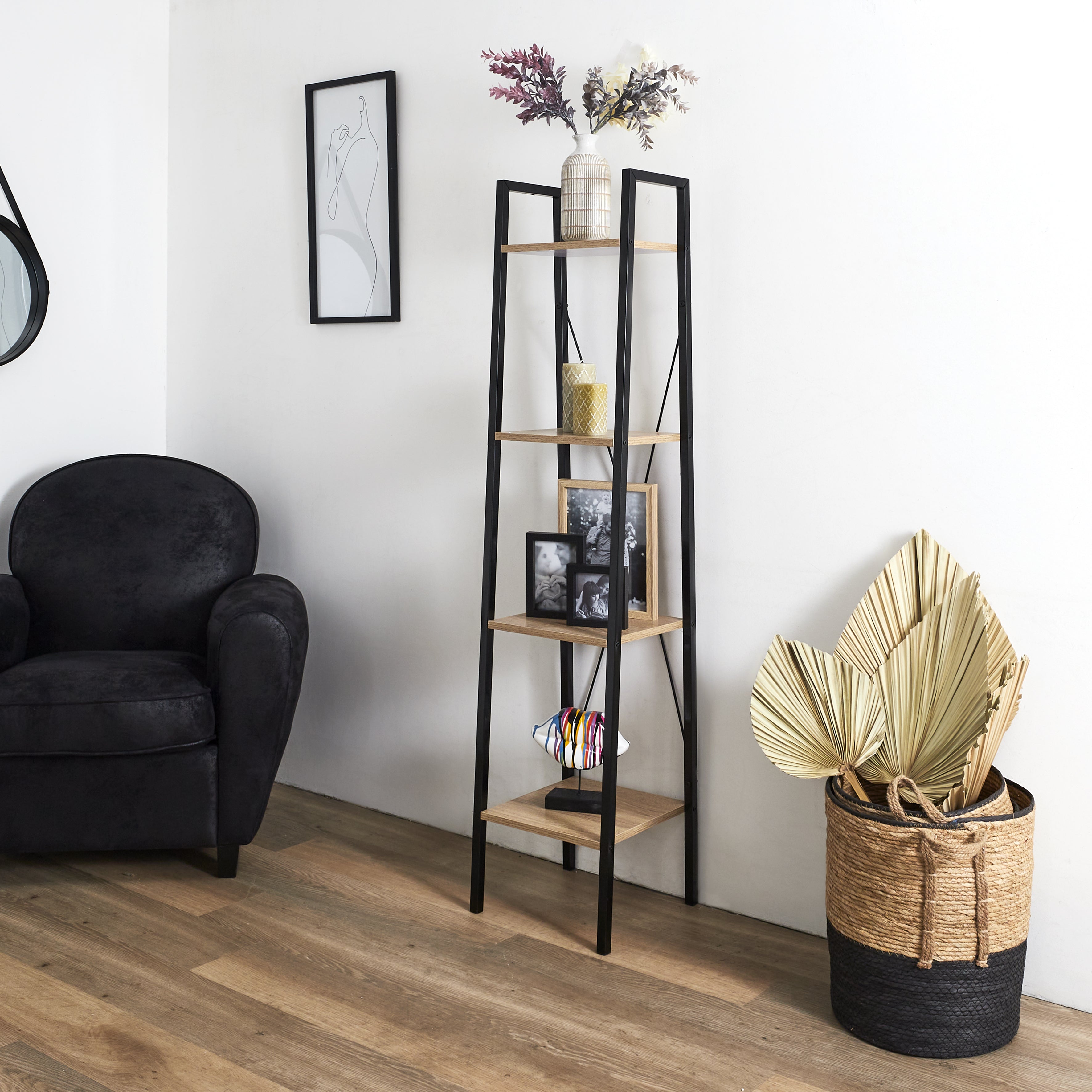 ETAGERE BOIS ET METAL LOKA 148X34X32