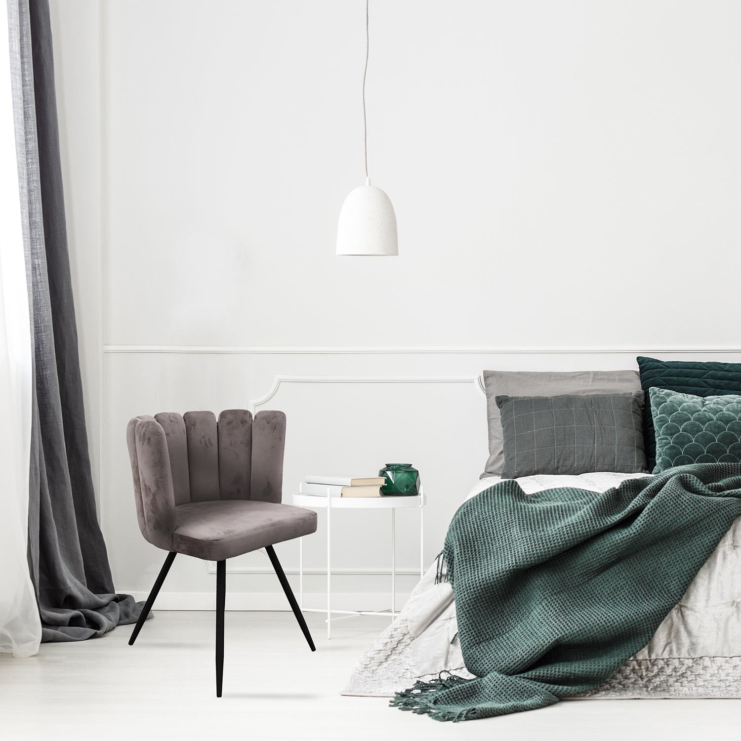 CHAISE ARIEL VELOURS GRIS - LOT DE 2