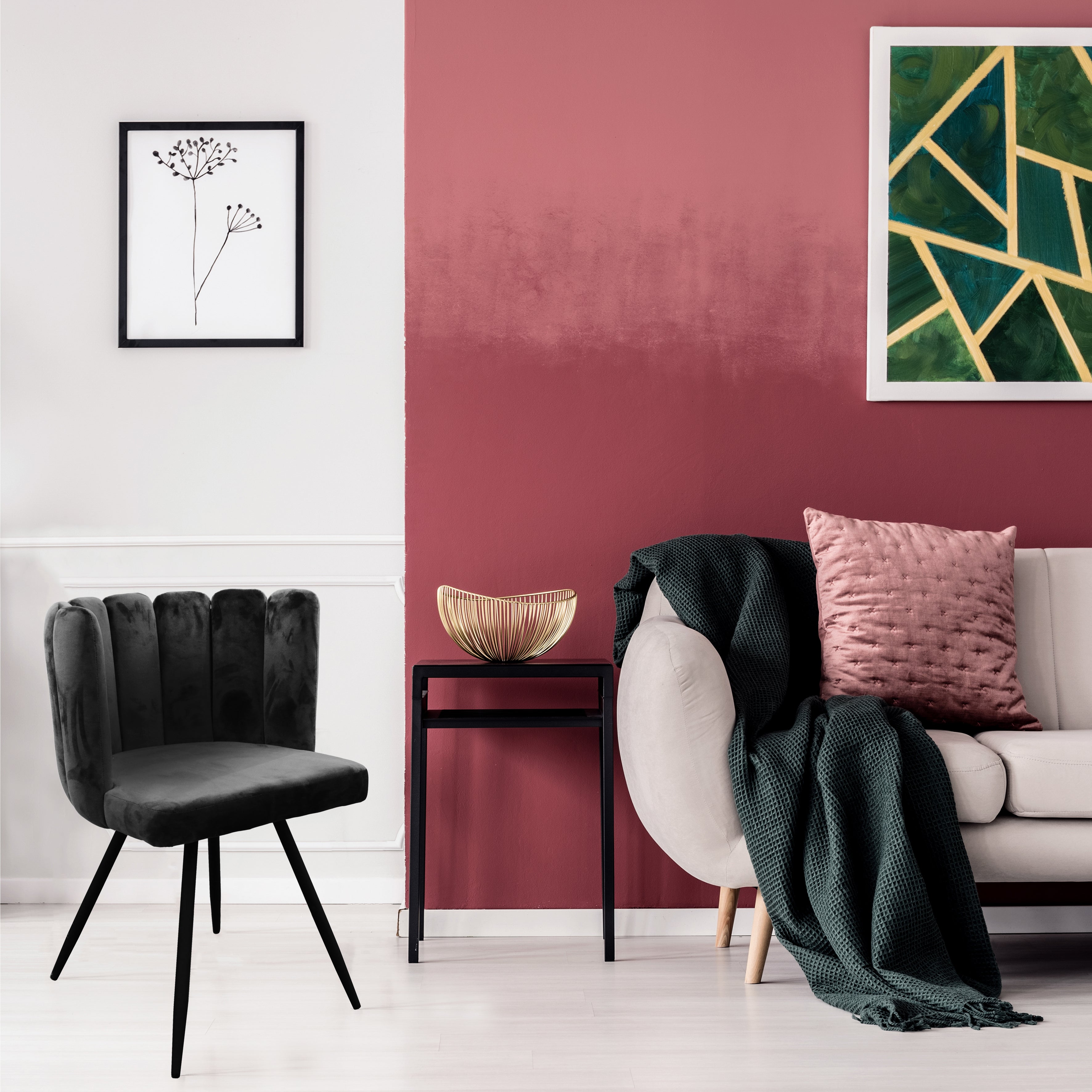 CHAISE ARIEL VELOURS NOIR - LOT DE 2
