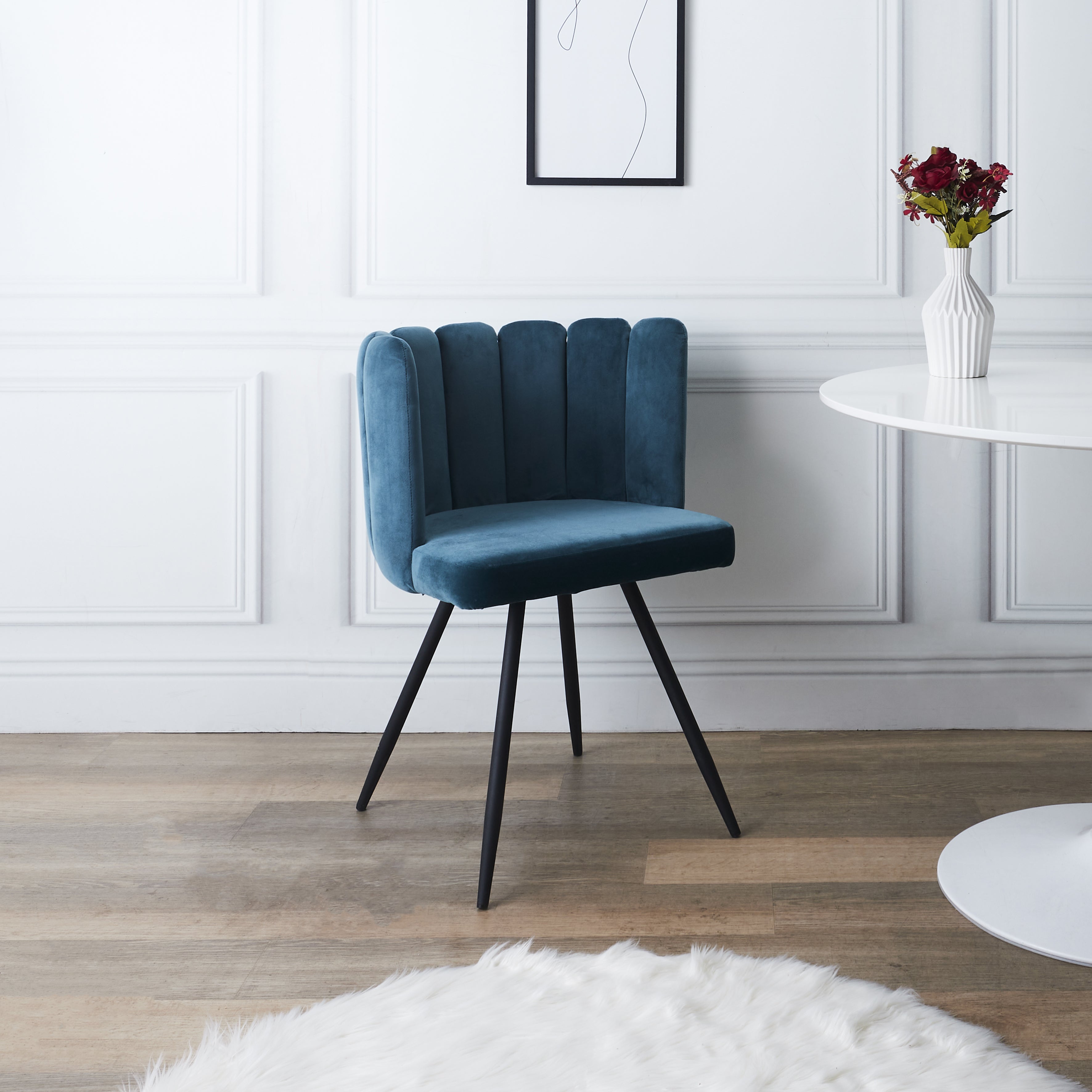 CHAISE ARIEL VELOURS BLEU CANARD - LOT DE 2