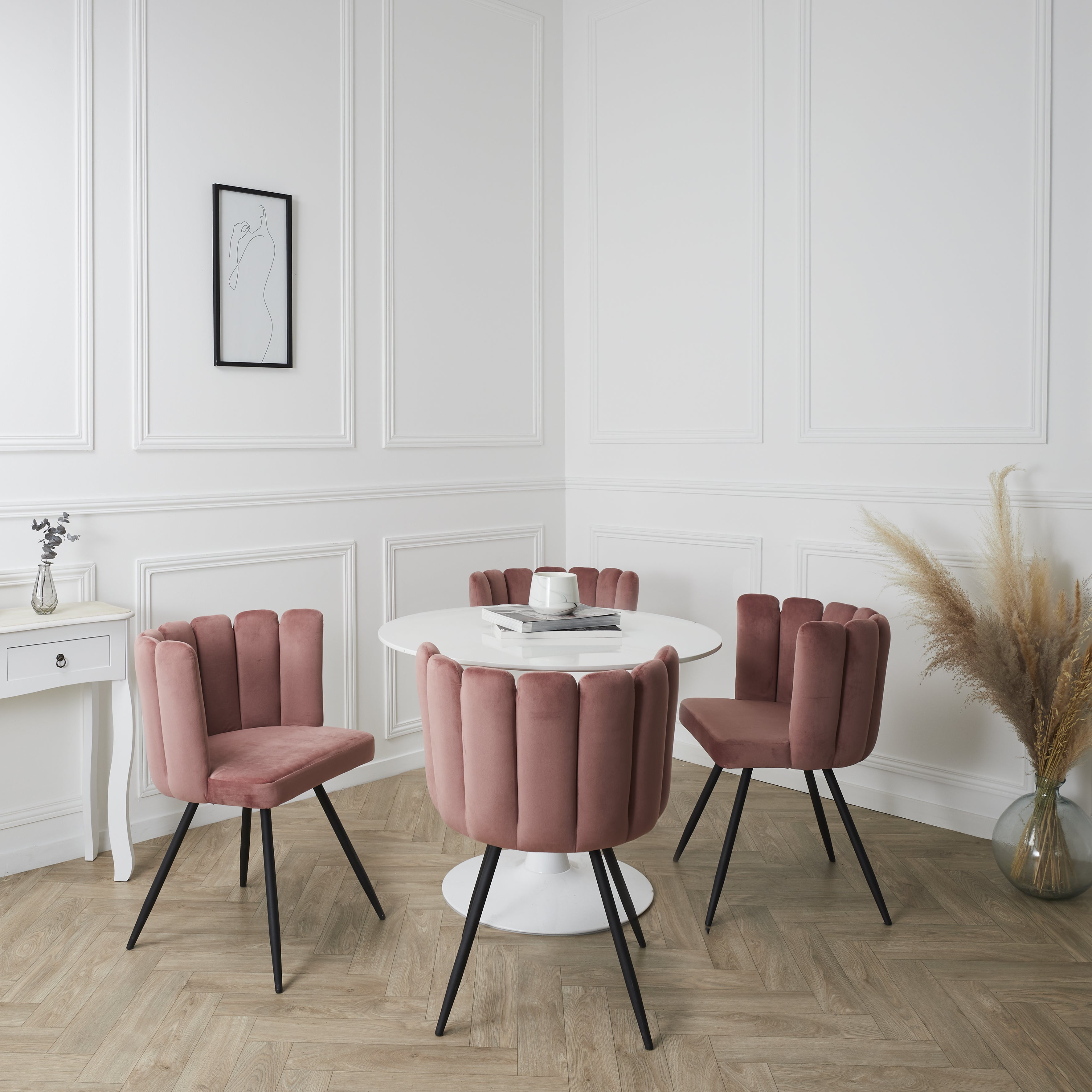 CHAISE ARIEL VELOURS ROSE - LOT DE 2