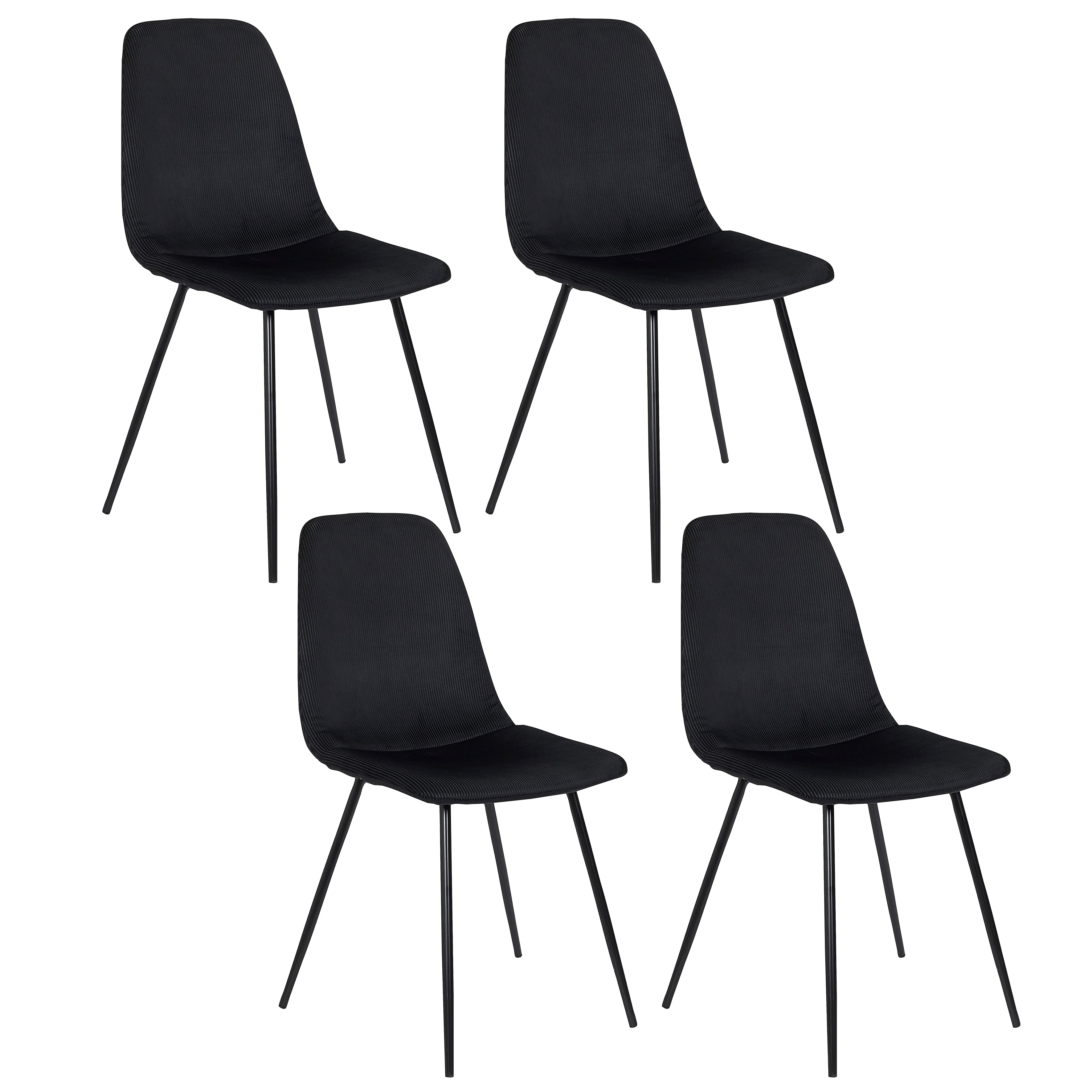 CHAISE VELOURS COTELE GIULIA NOIR - LOT DE 4