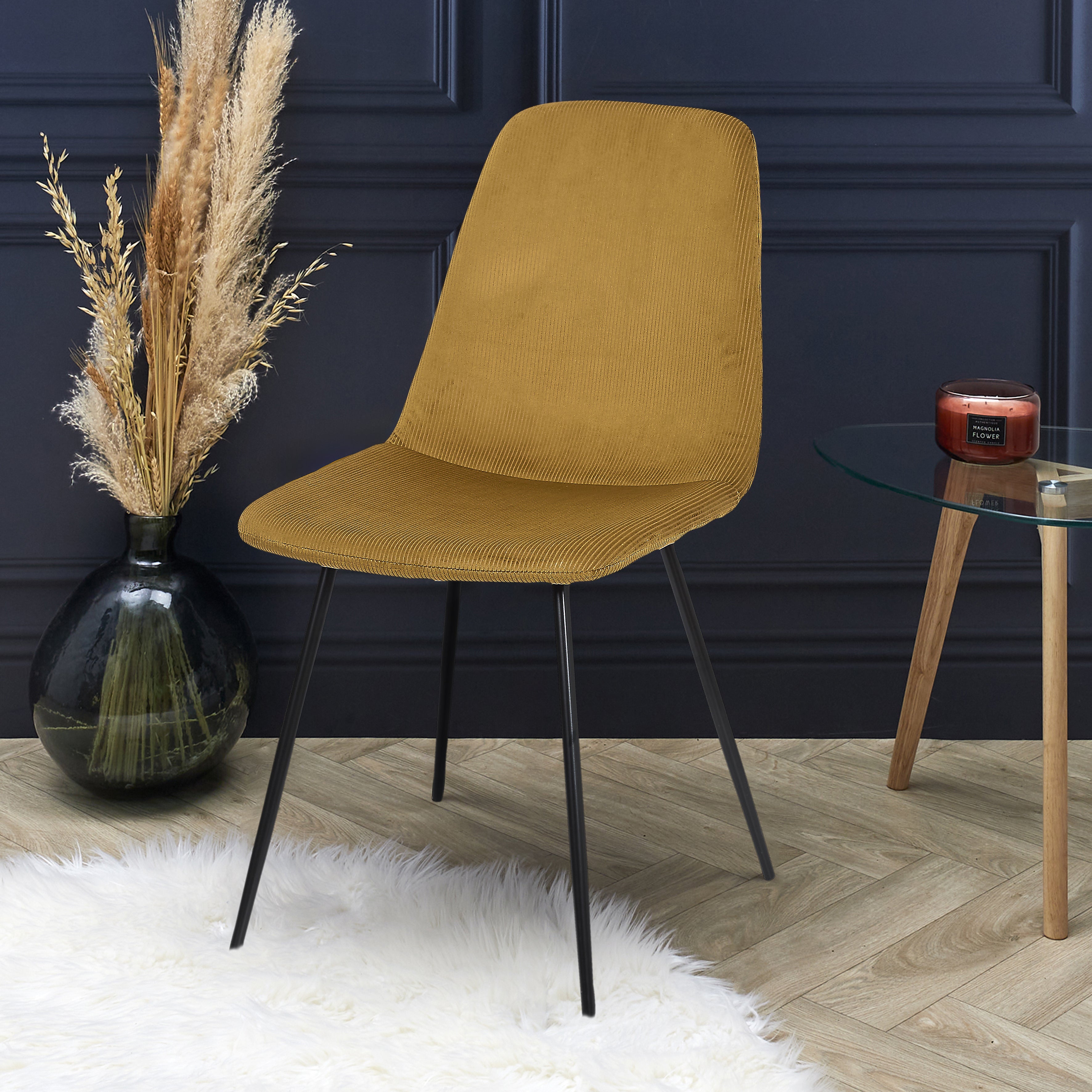 CHAISE VELOURS COTELE GIULIA JAUNE MOUTARDE - LOT DE 4