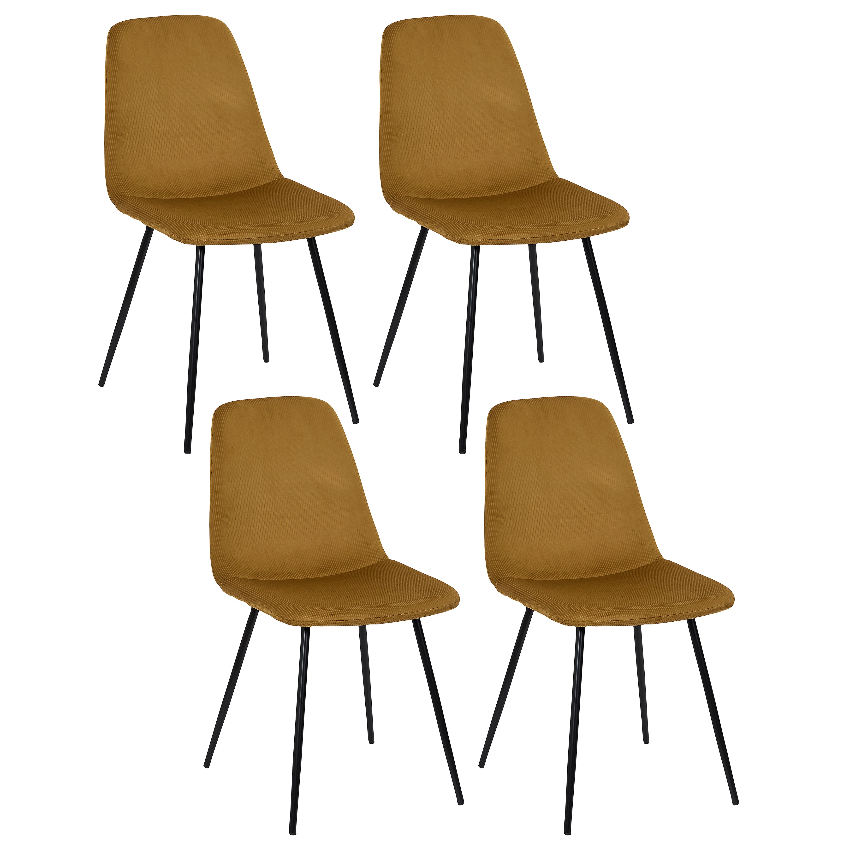 CHAISE VELOURS COTELE GIULIA JAUNE MOUTARDE - LOT DE 4