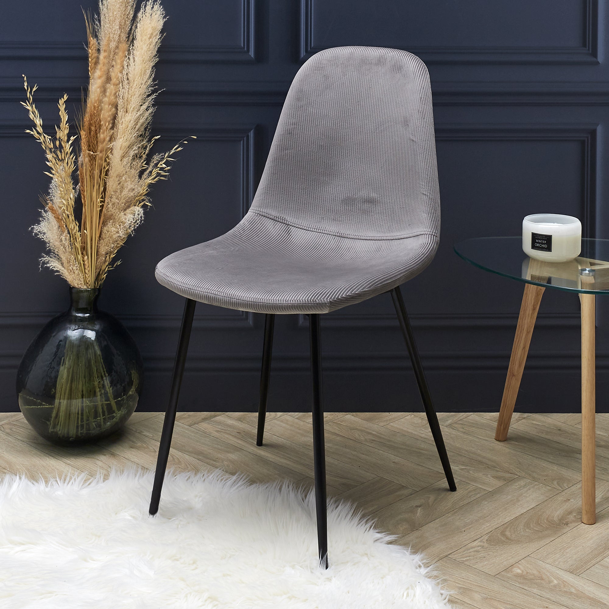 CHAISE VELOURS COTELE GIULIA GRIS - LOT DE 4