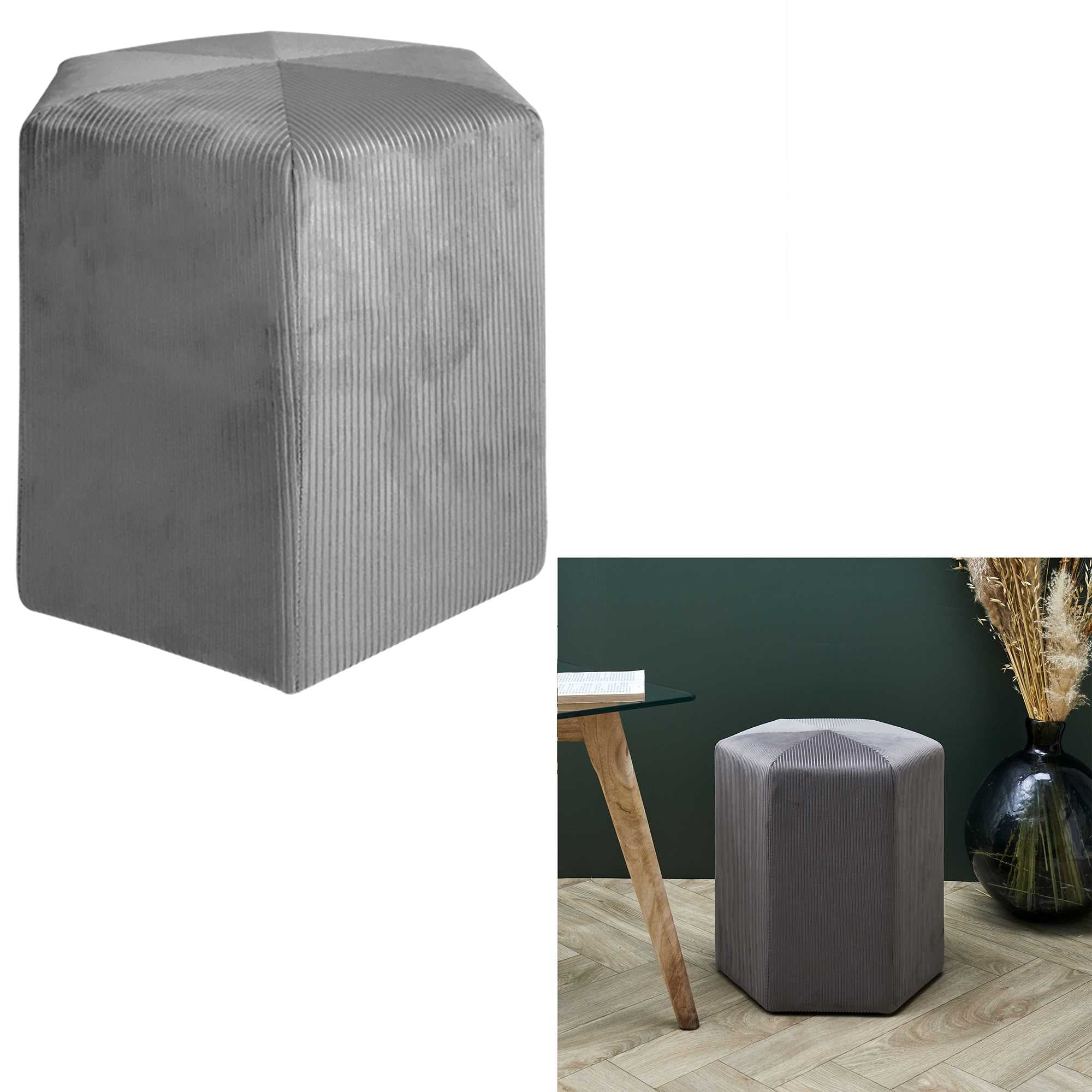 POUF VELOURS COTELE 35CM GIULIA GRIS FONCE