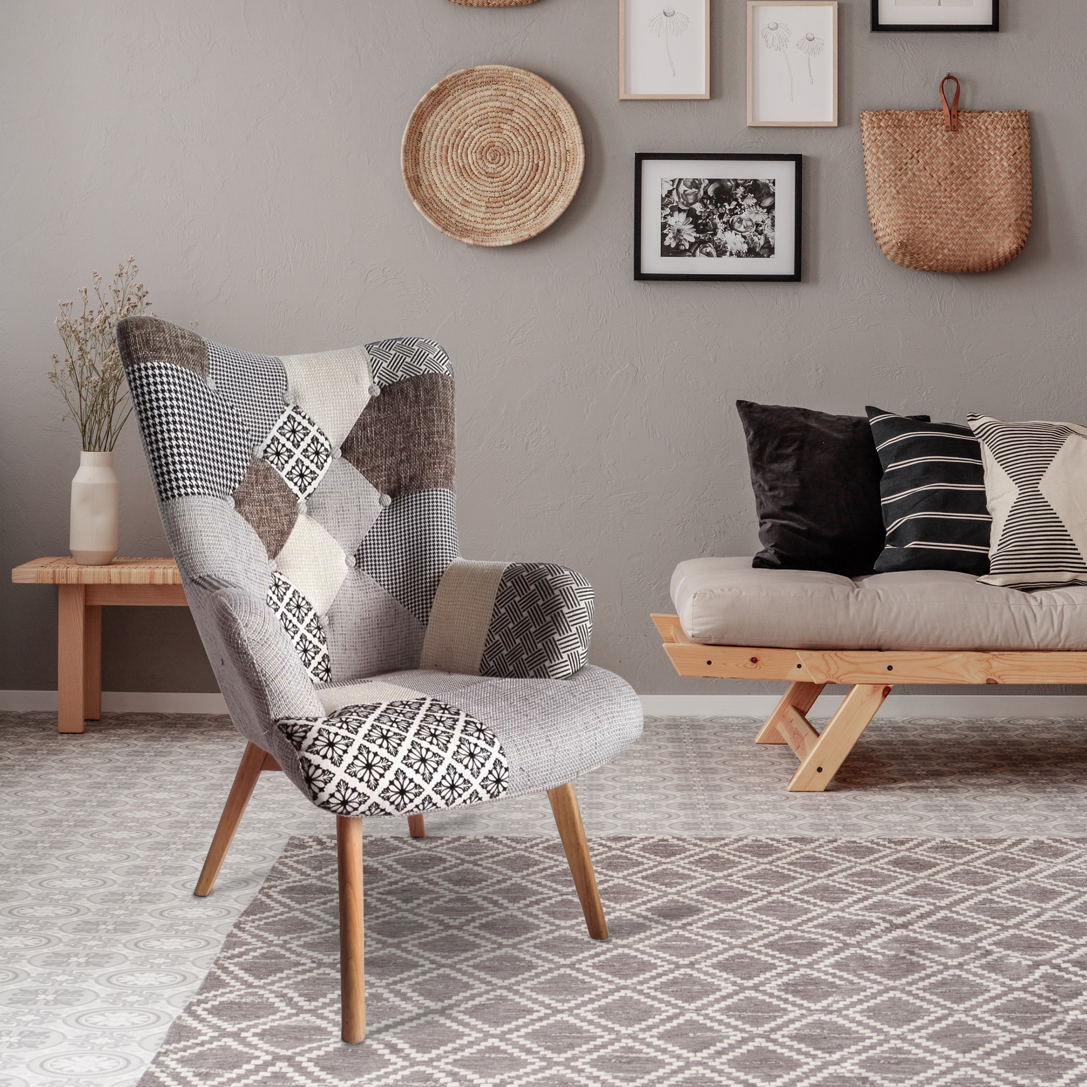 FAUTEUIL HELSINKI PATCHWORK GRIS