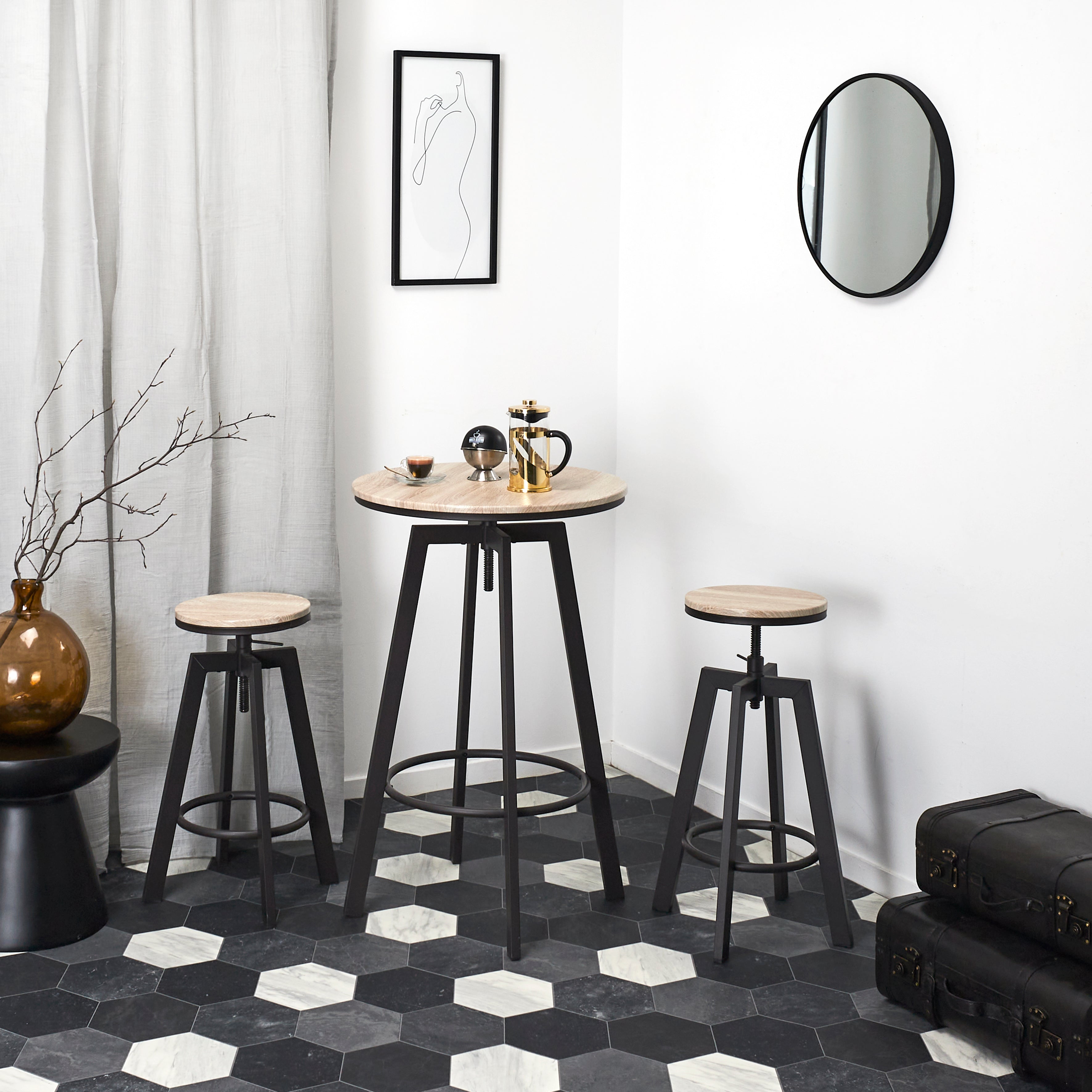 TABLE MANGE DEBOUT 2 TABOURETS REGLABLES ARIA