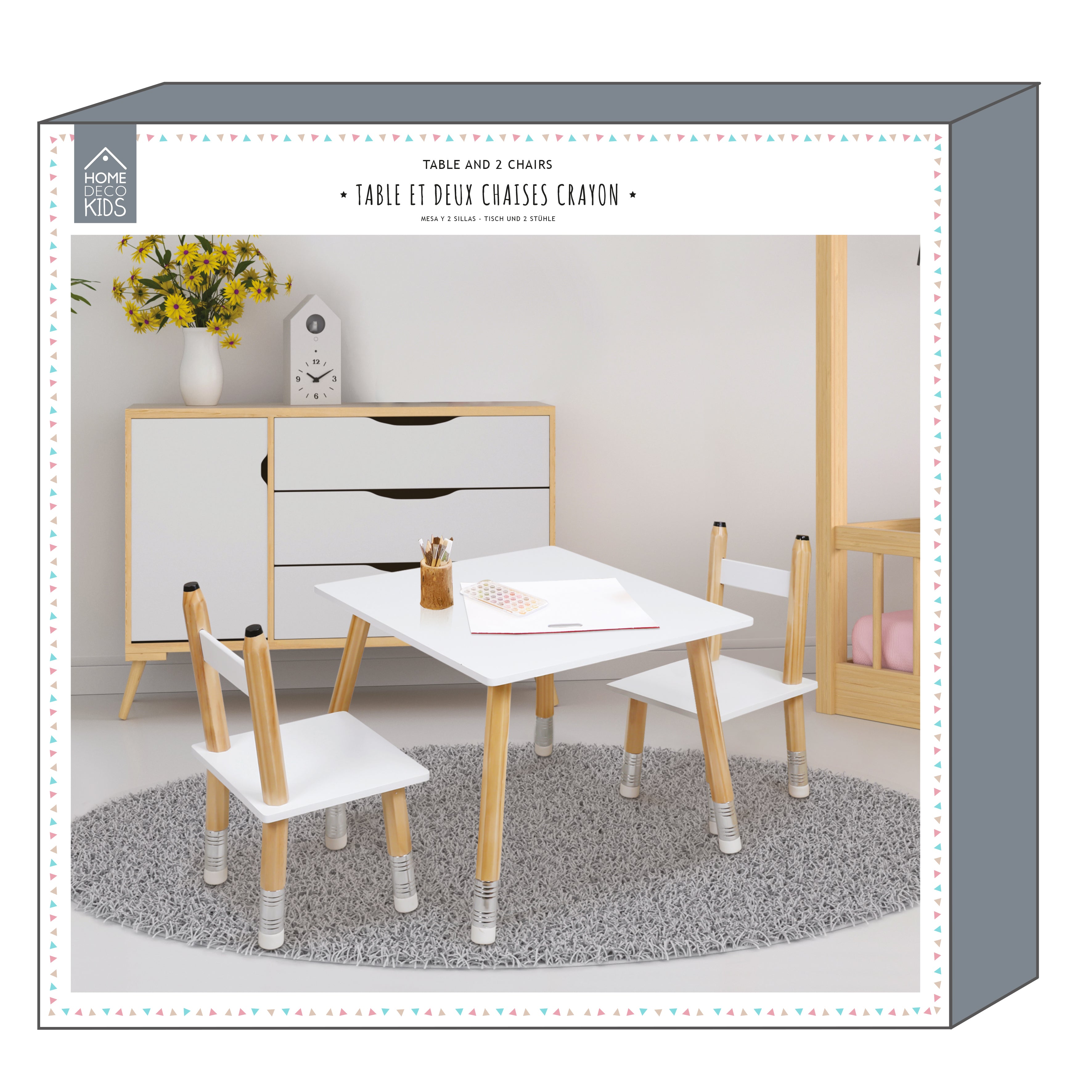 TABLE ET 2 CHAISES CRAYON