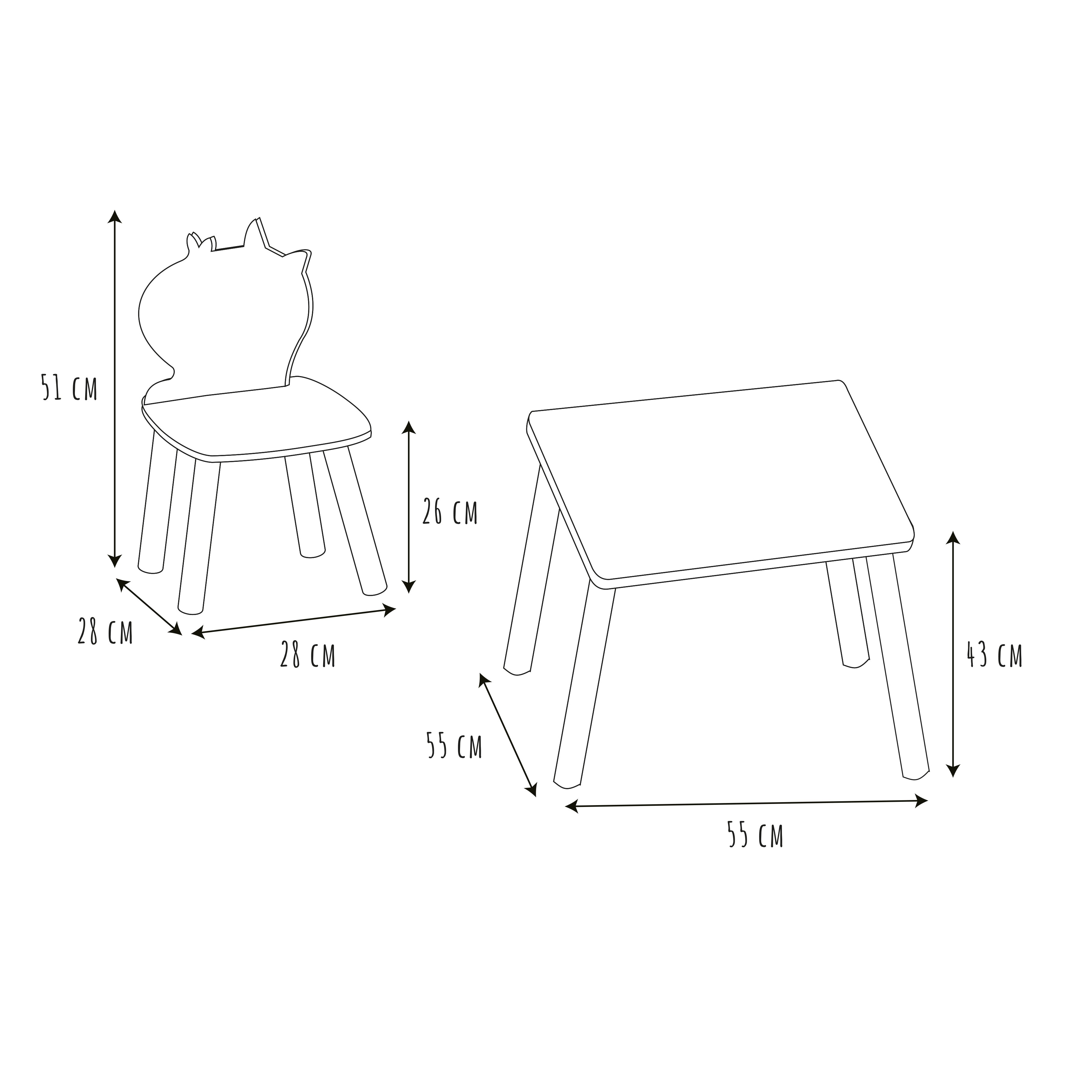 TABLE ET 2 CHAISES LICORNE LILY