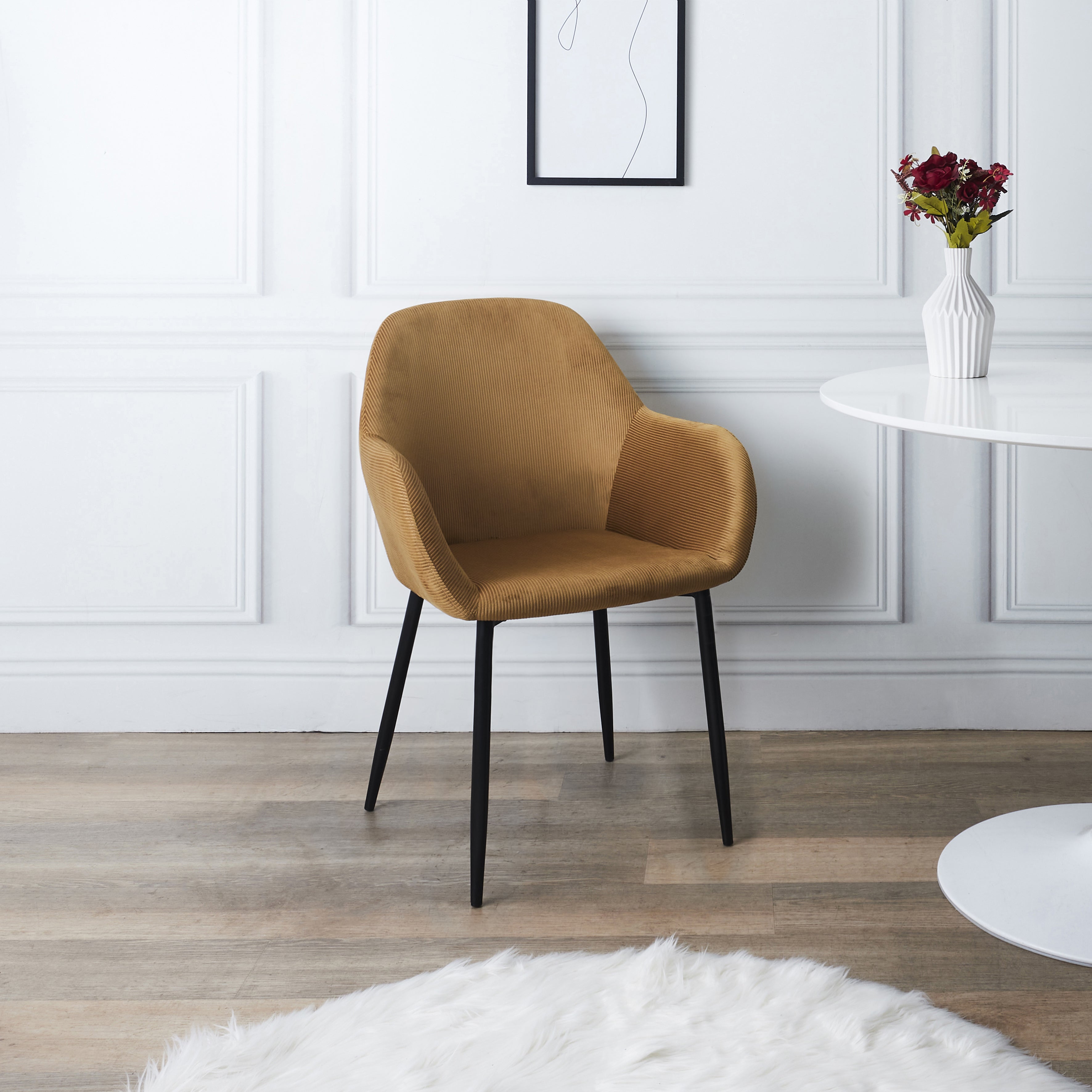 FAUTEUIL GIULIA JAUNE MOUTARDE VELOURS COTELE - LOT DE 2