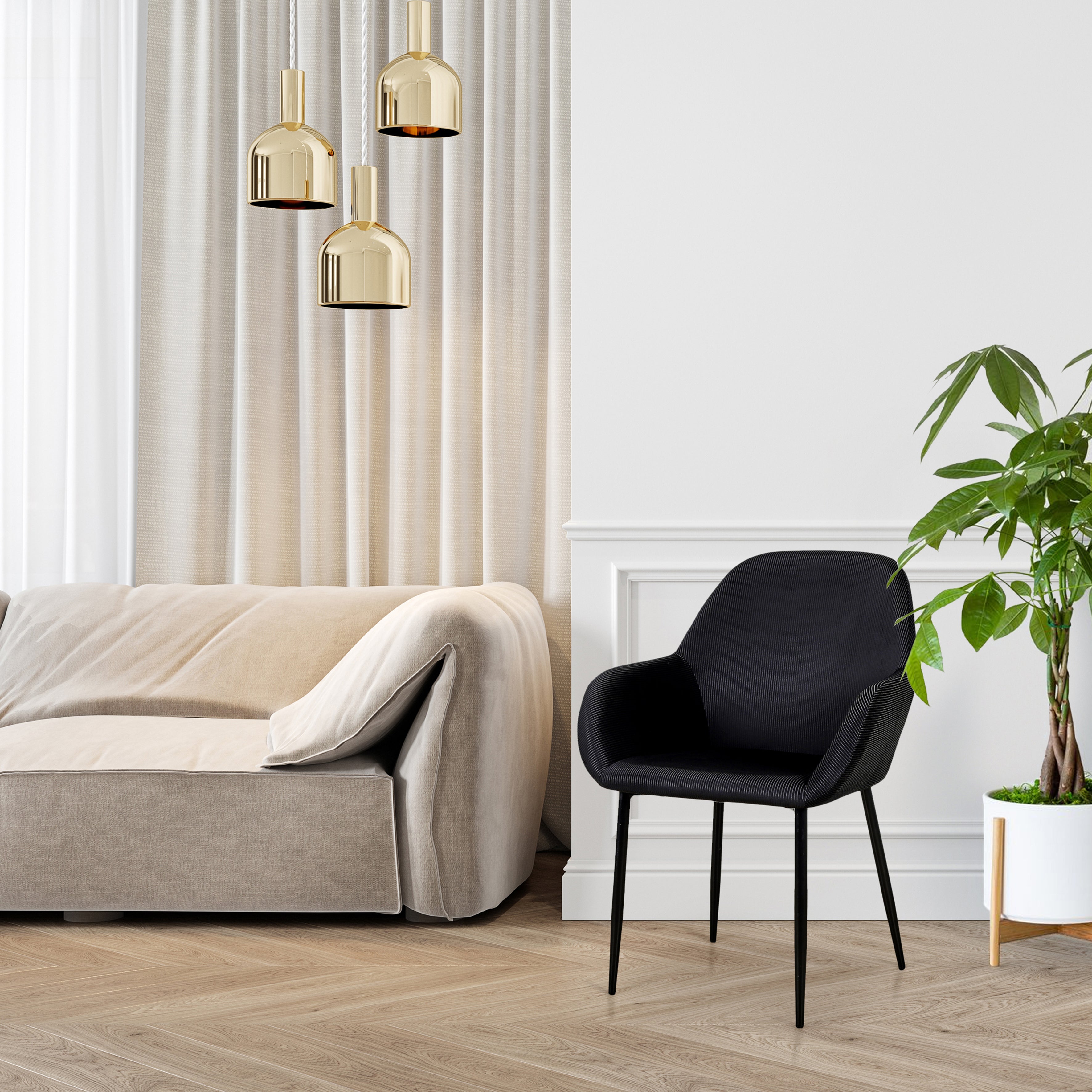 FAUTEUIL GIULIA NOIR VELOURS COTELE - LOT DE 2
