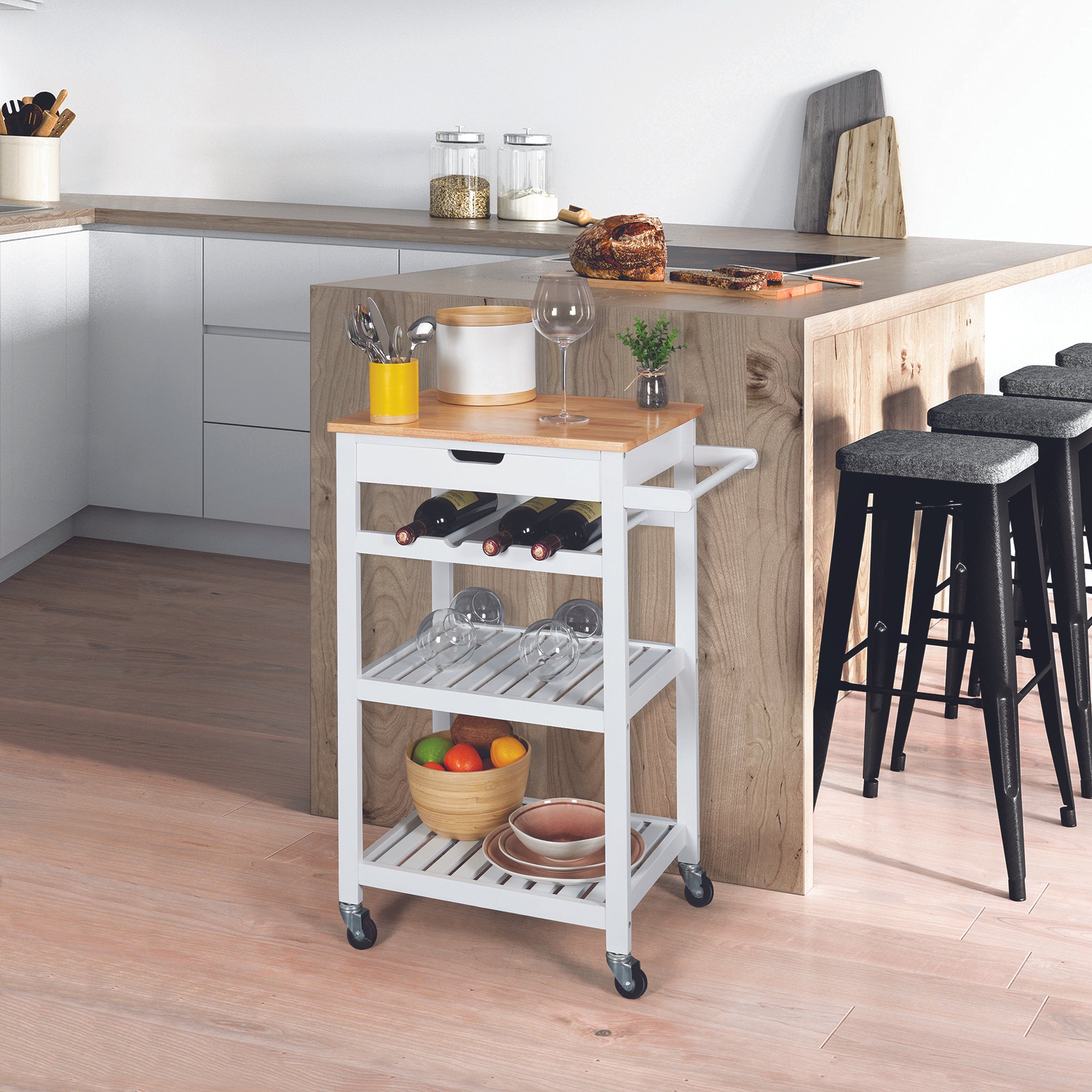 DESSERTE A ROULETTES BLANC 40X61X84.5CM