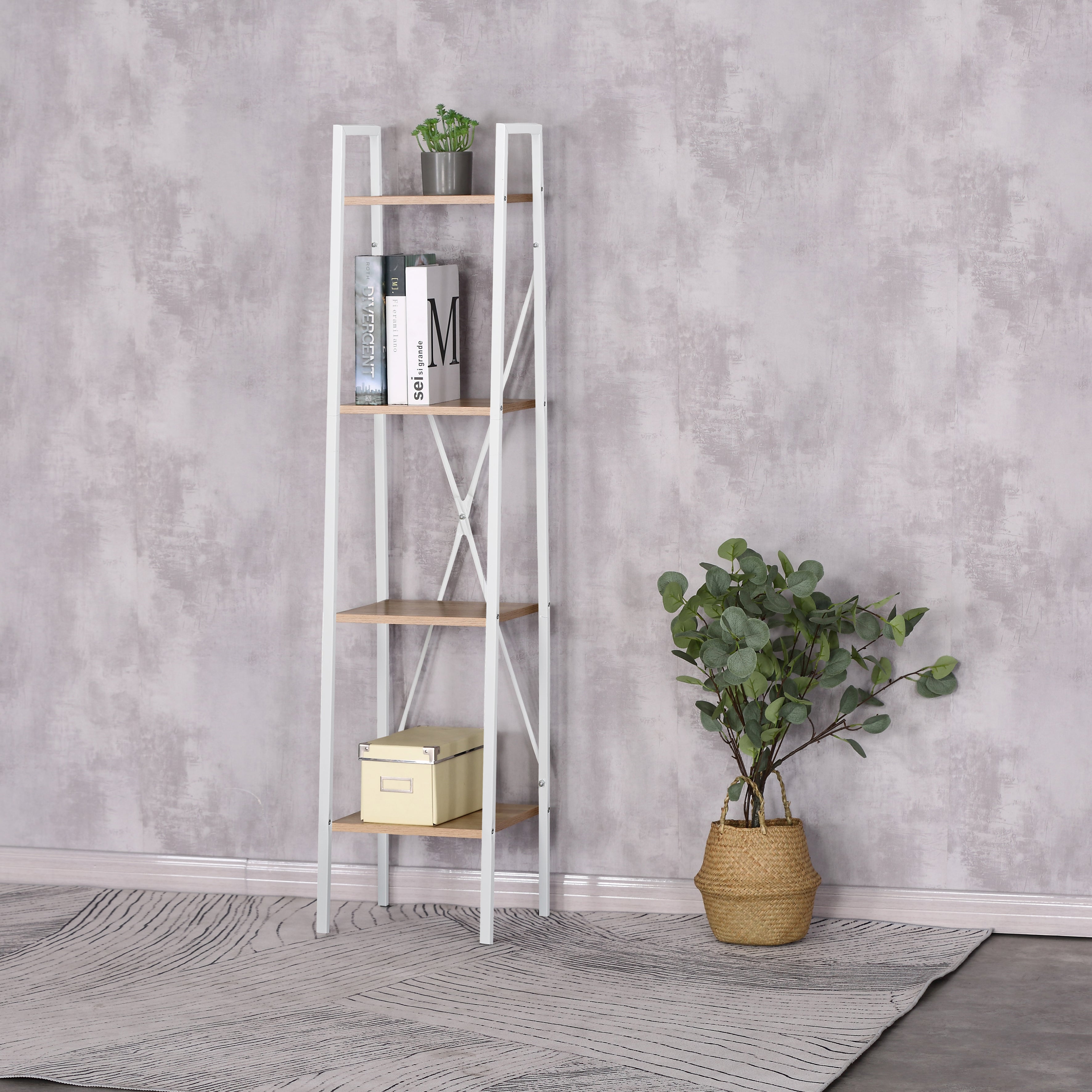 ETAGERE BOIS ET METAL BLANC 148X34X32