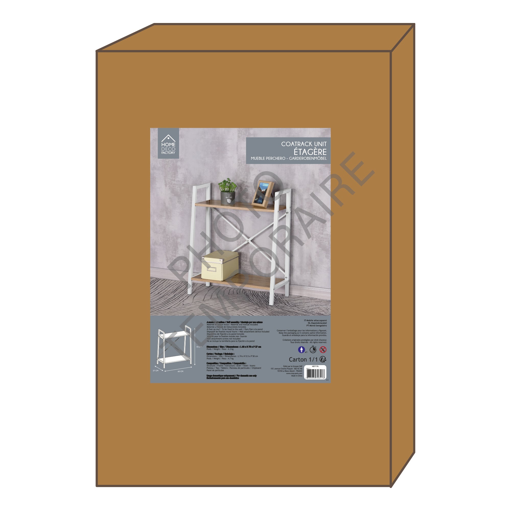 ETAGERE BOIS ET METAL BLANC 70X60X27CM