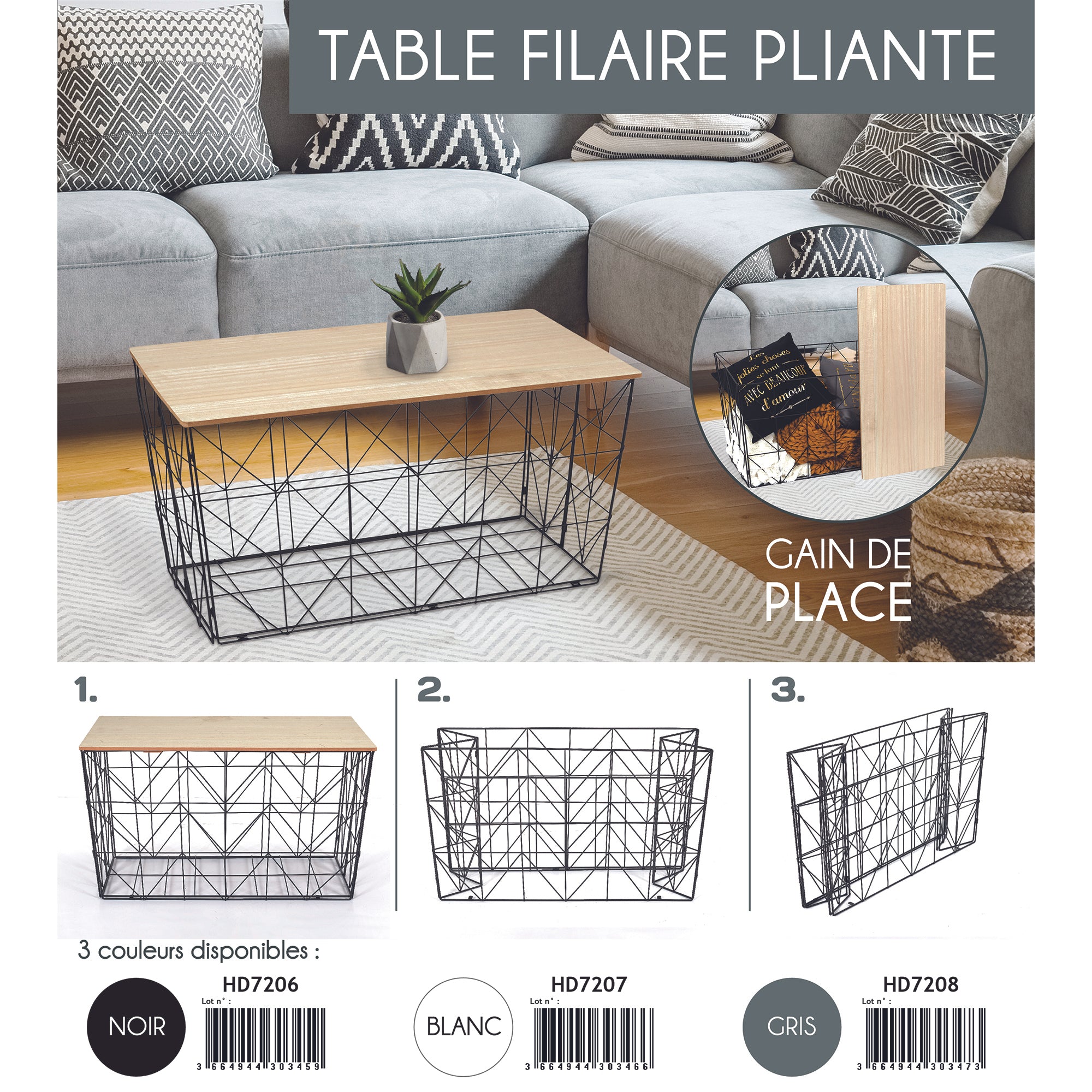 TABLE PLIABLE FILAIRE GRIS