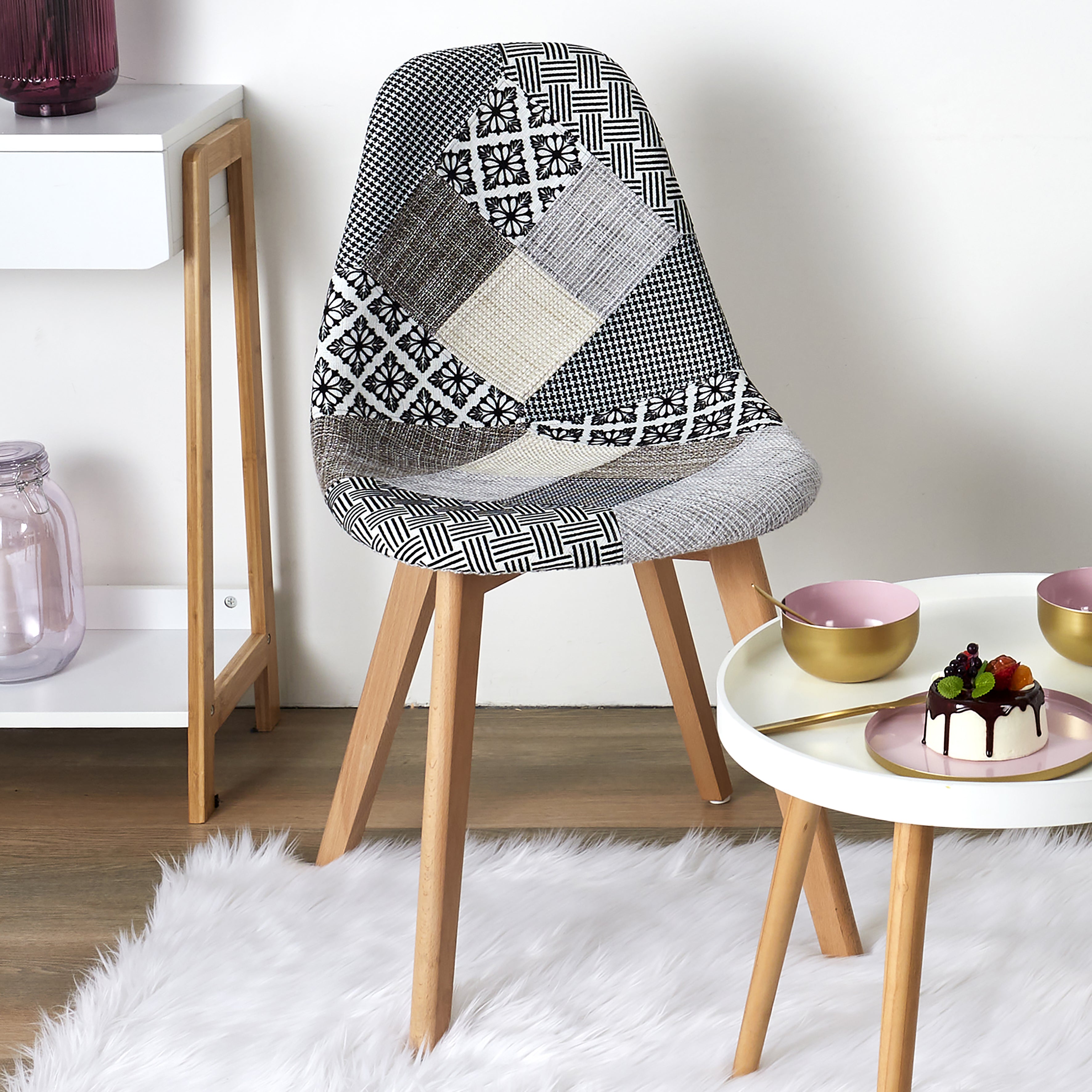 CHAISE PATCHWORK GRIS - LOT DE 4