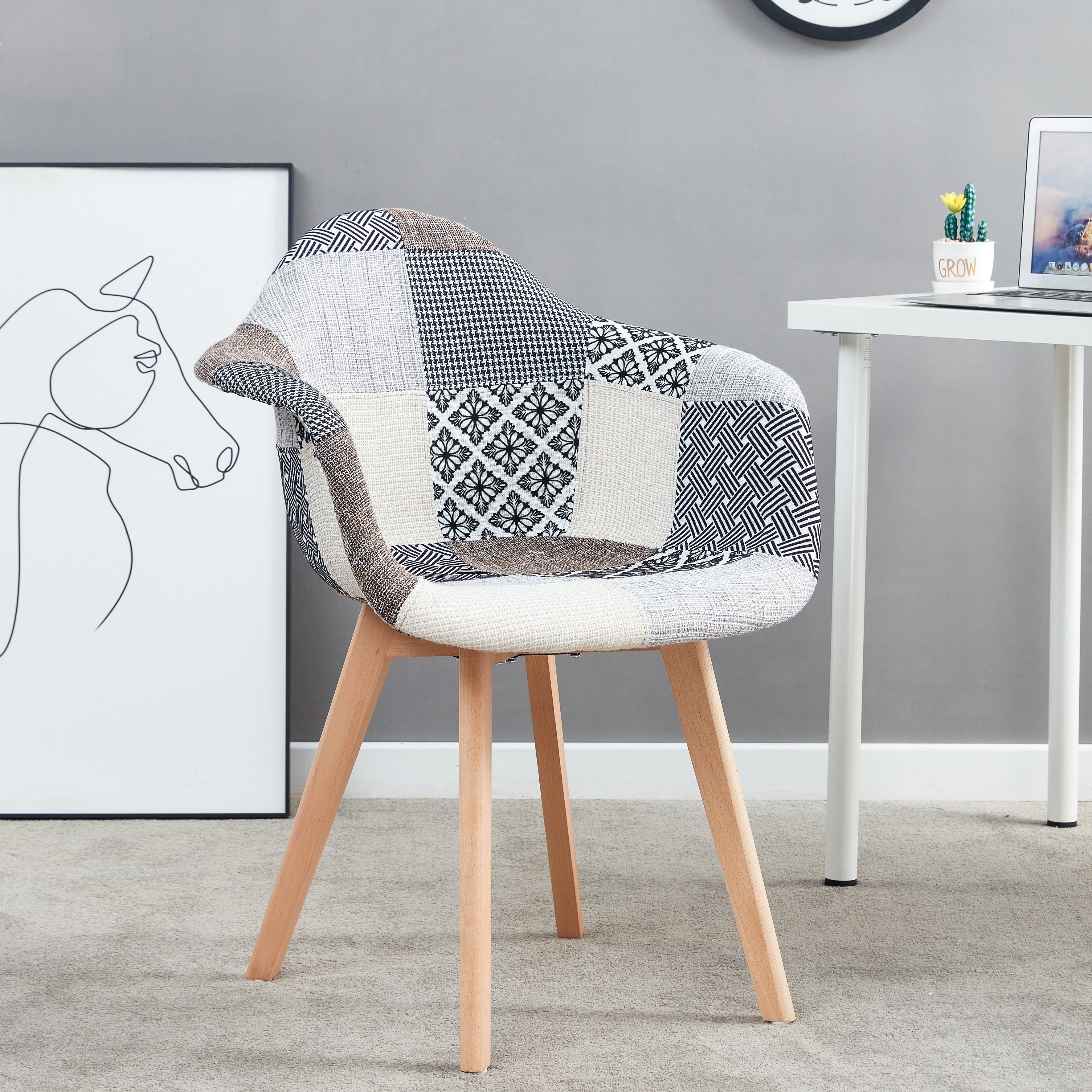 FAUTEUIL PATCHWORK GRIS - LOT DE 2