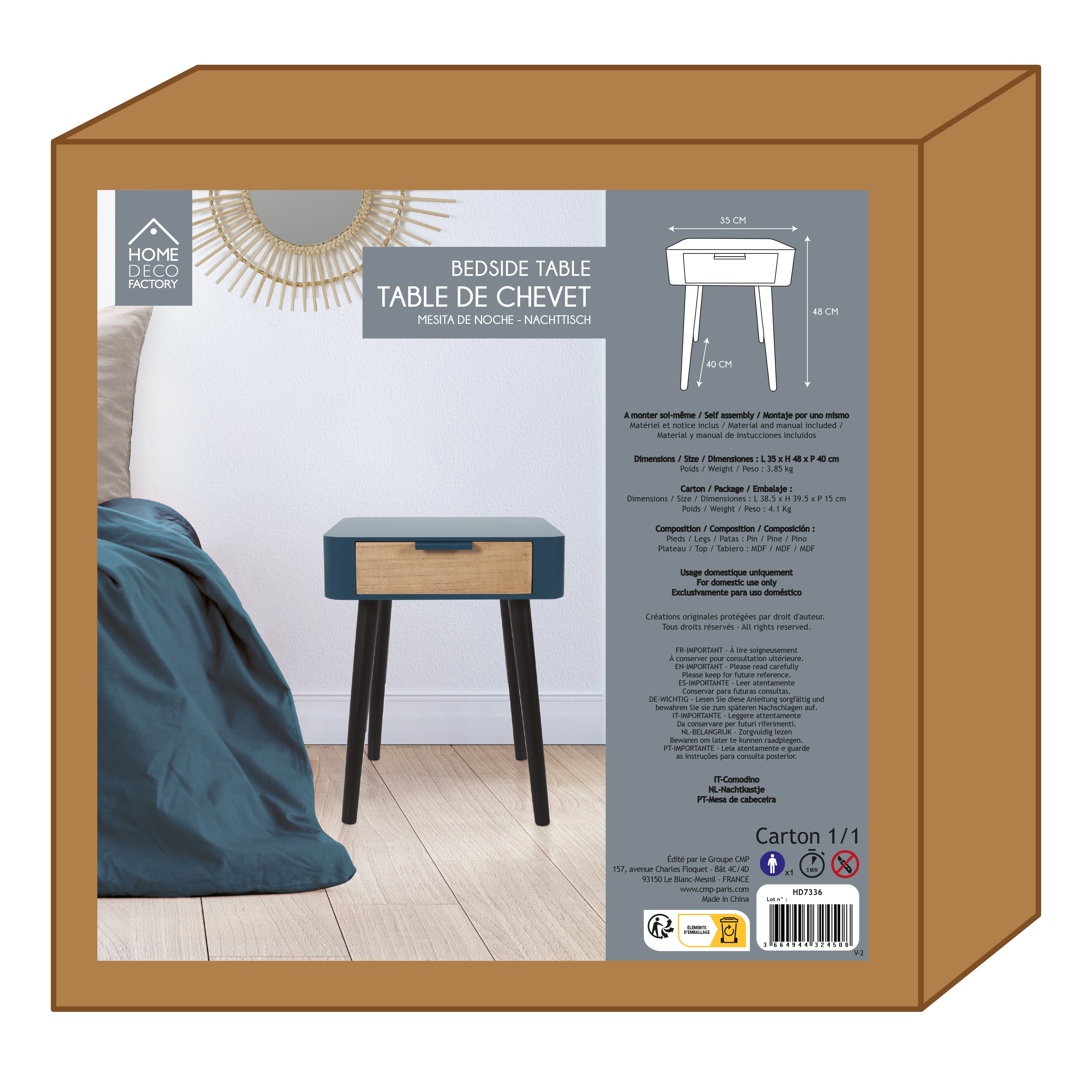 CHEVET 1 TIROIR EN BOIS BLEU CANARD