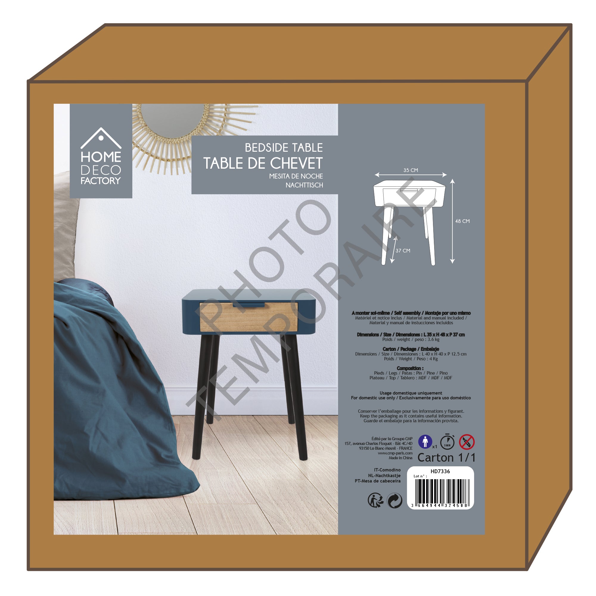 CHEVET 1 TIROIR EN BOIS BLEU CANARD