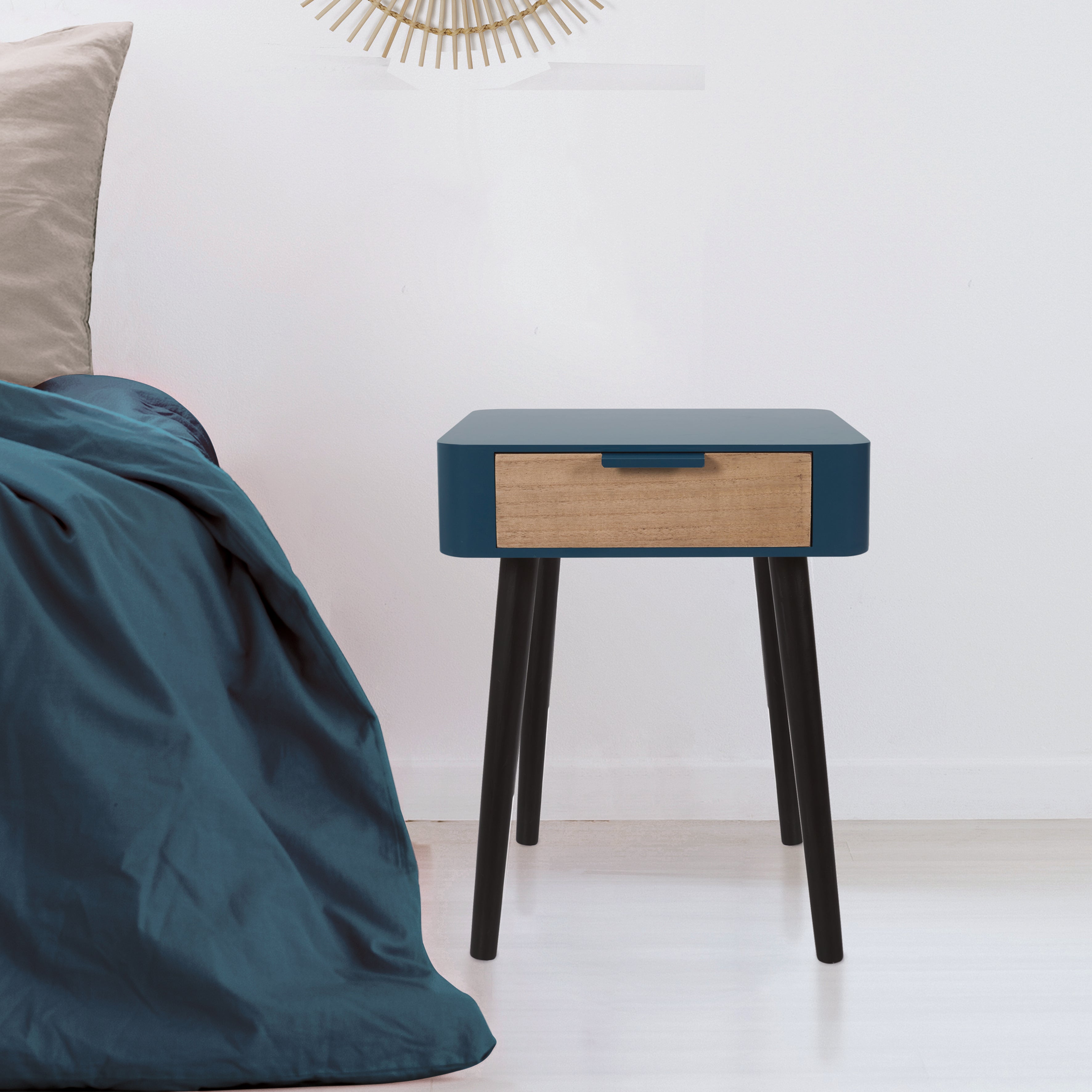 CHEVET 1 TIROIR EN BOIS BLEU CANARD