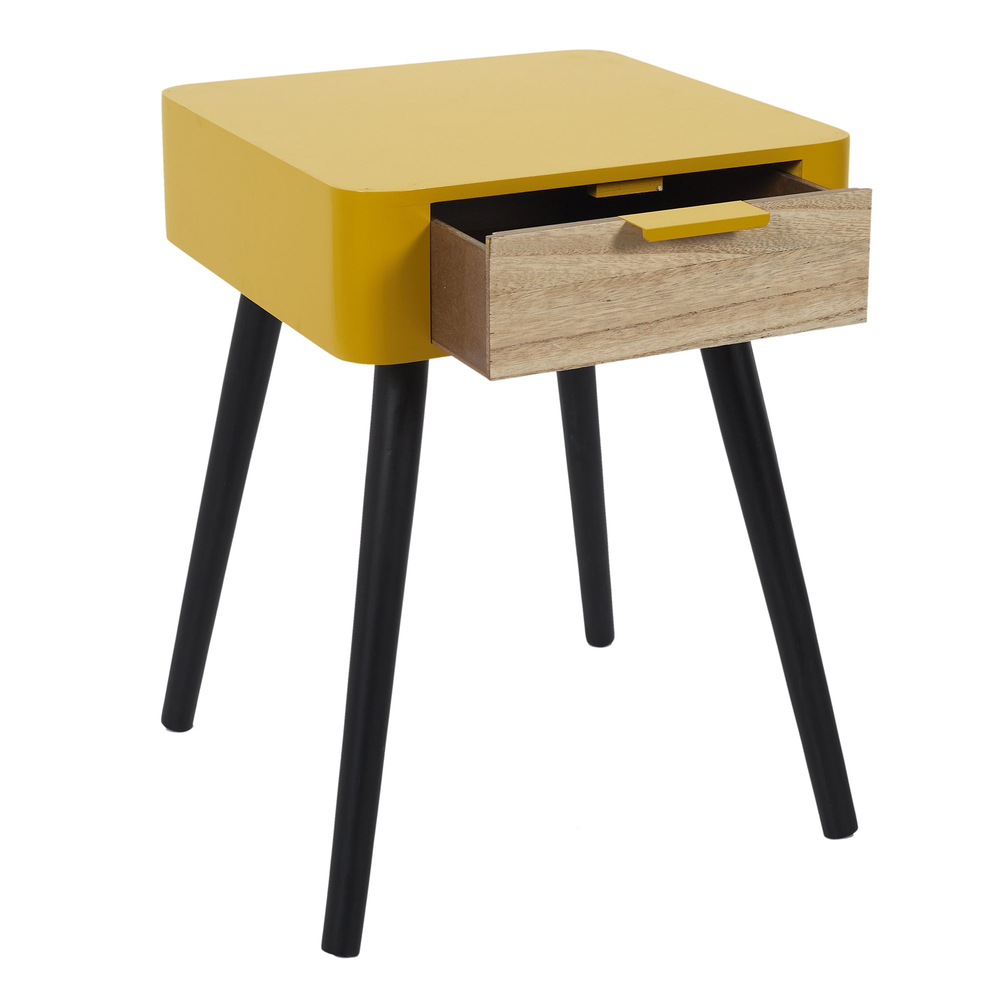 CHEVET 1 TIROIR EN BOIS JAUNE MOUTARDE