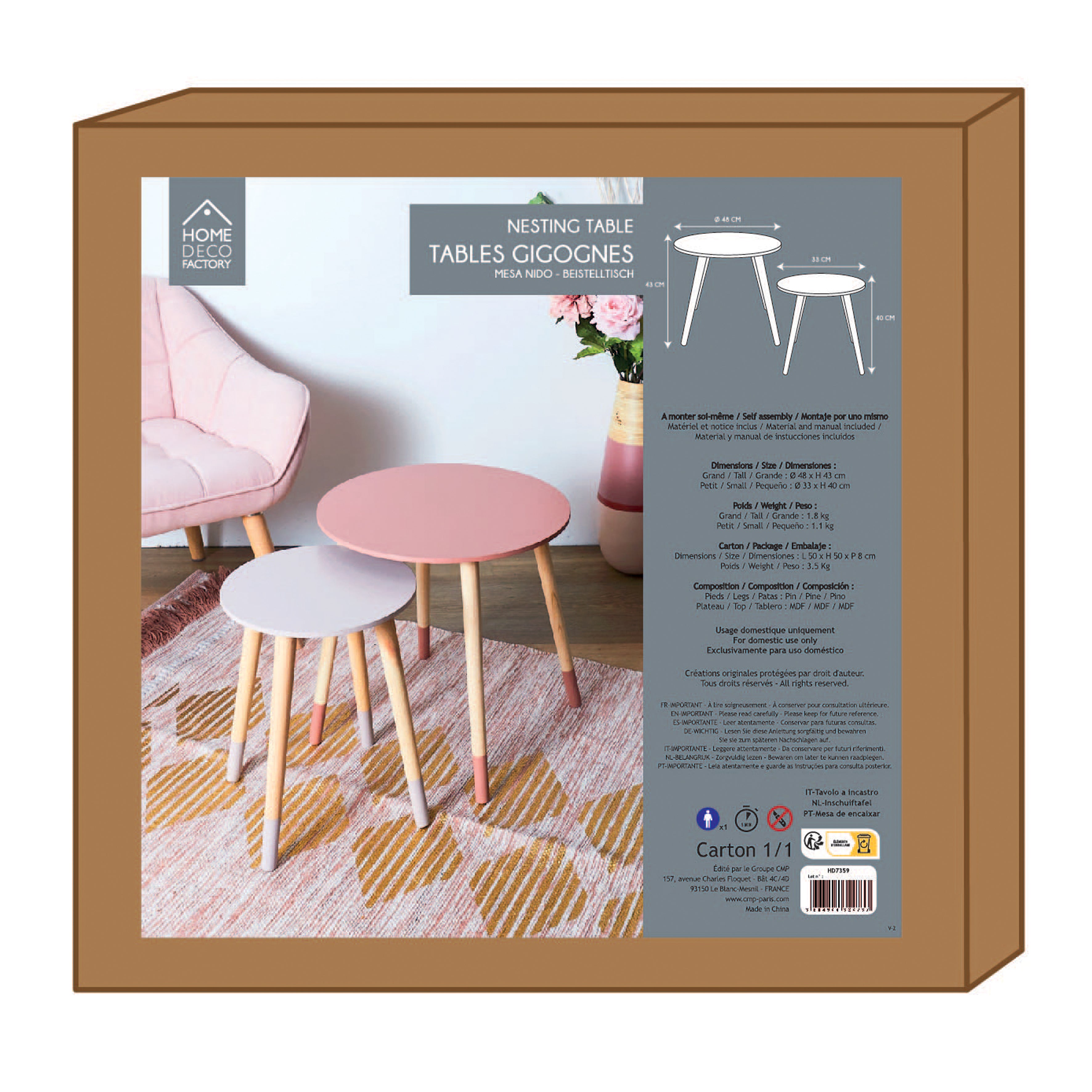 TABLE GIGOGNE BICOLORE ROSE X2