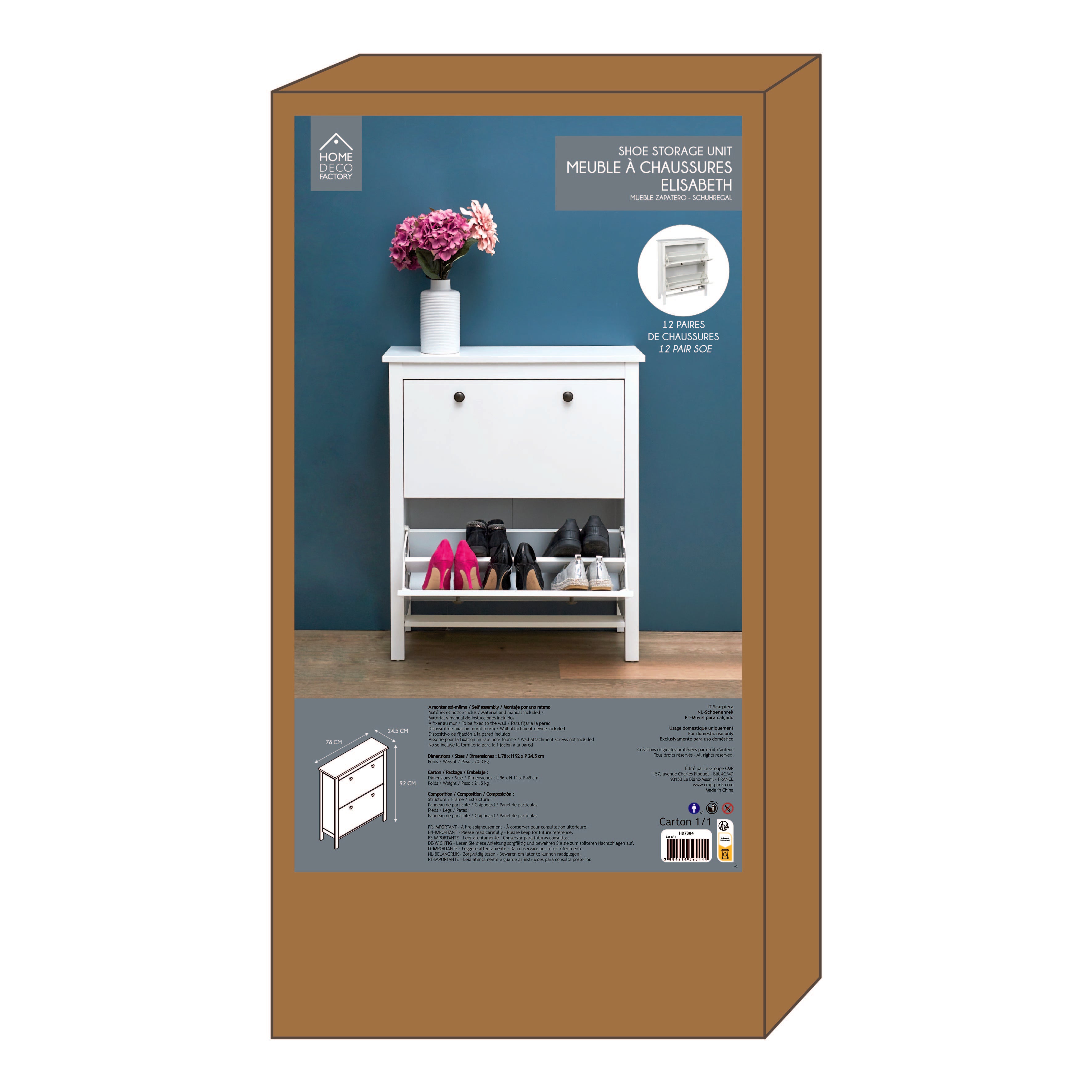 MEUBLE A CHAUSSURES 2 PORTES ELISABETH