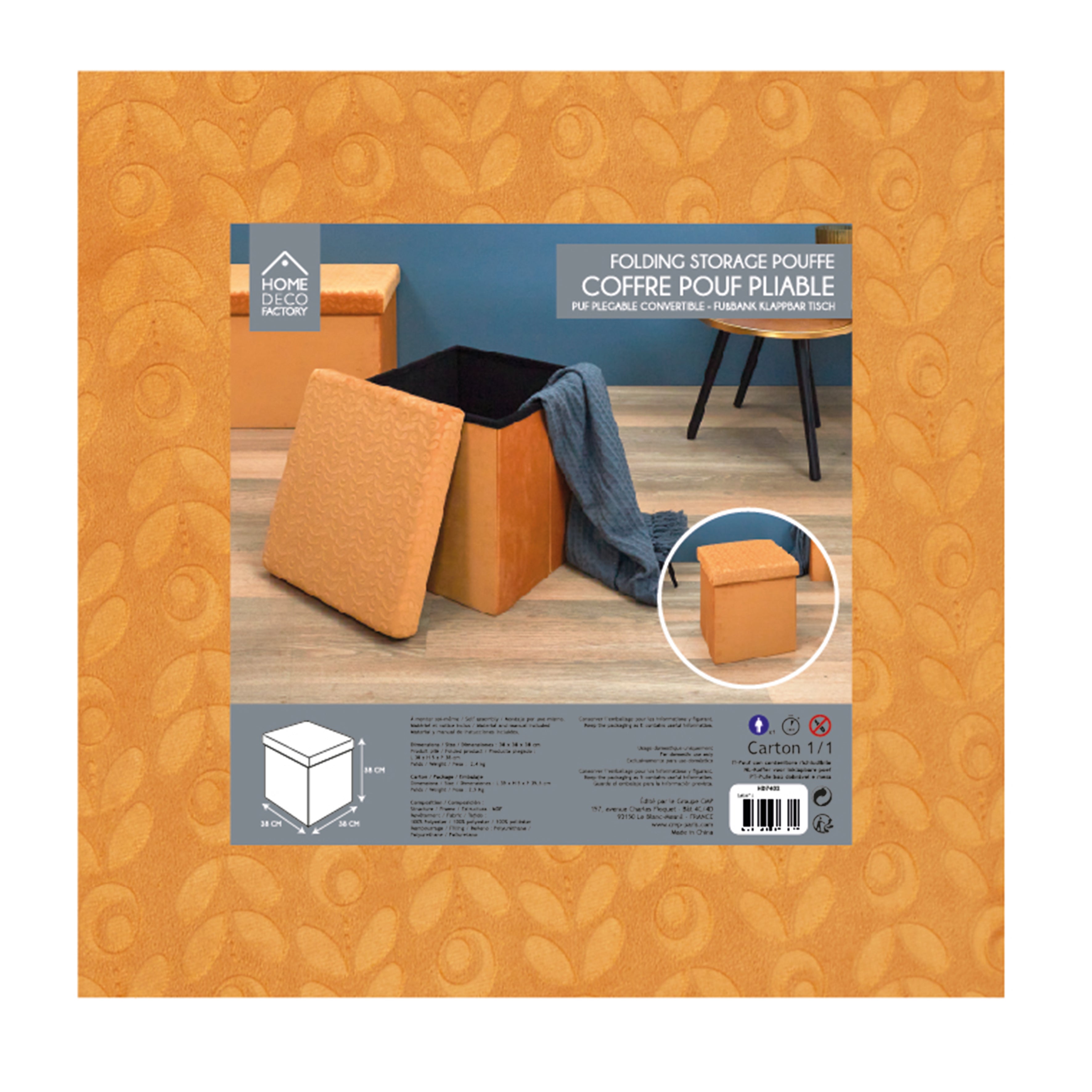 COFFRE POUF PLIABLE RETRO MOUTARDE
