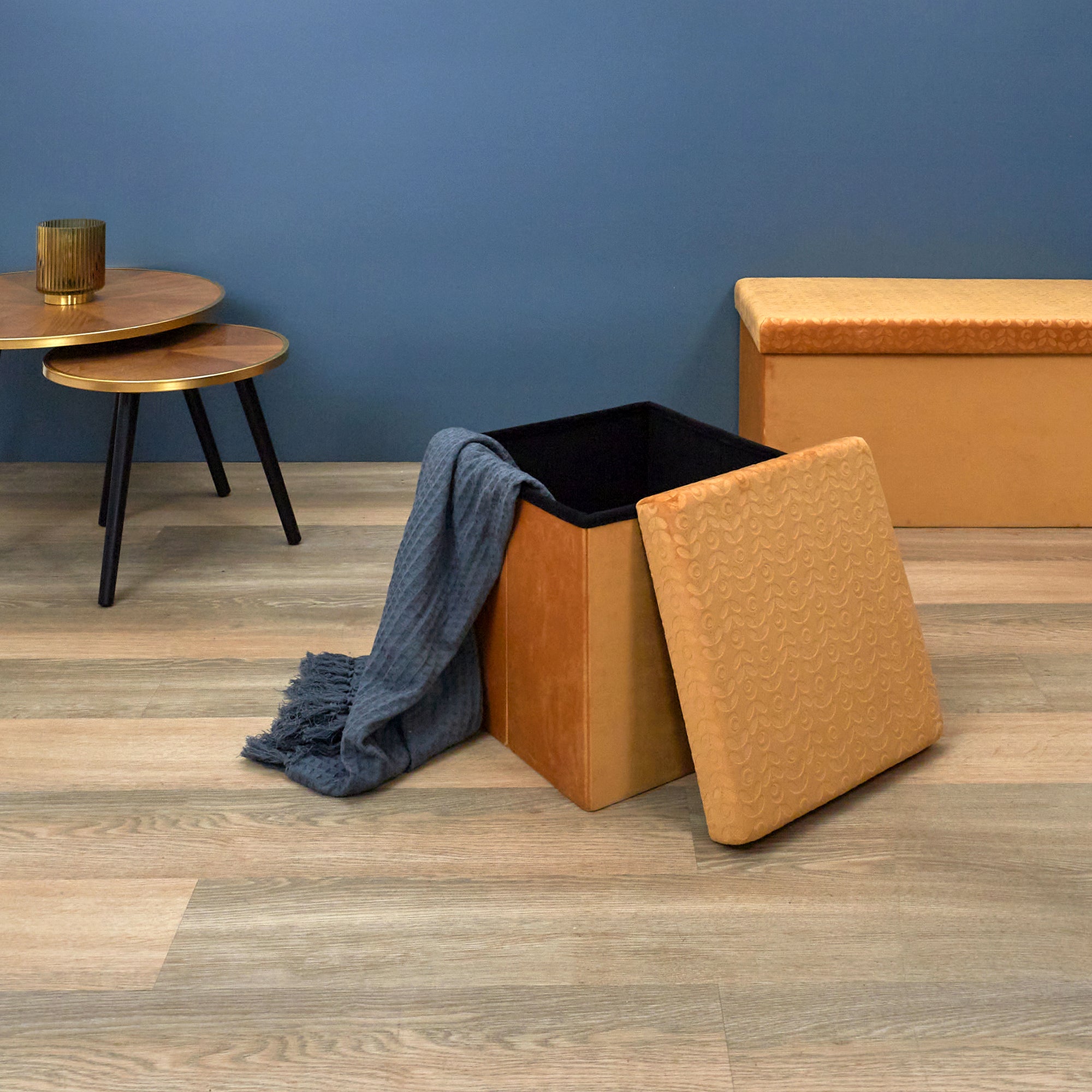 COFFRE POUF PLIABLE RETRO MOUTARDE