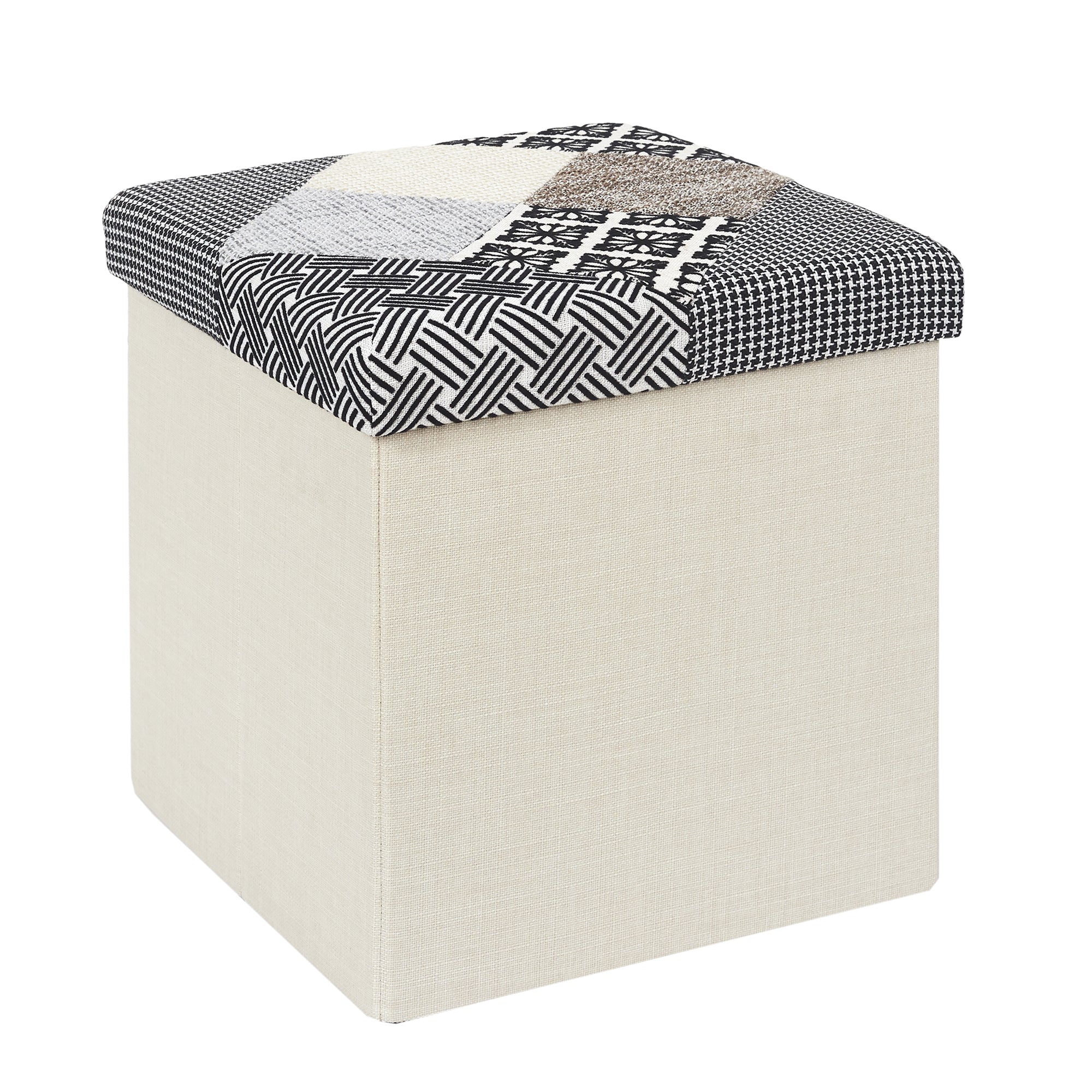 COFFRE POUF PLIABLE PATCHWORK GRIS