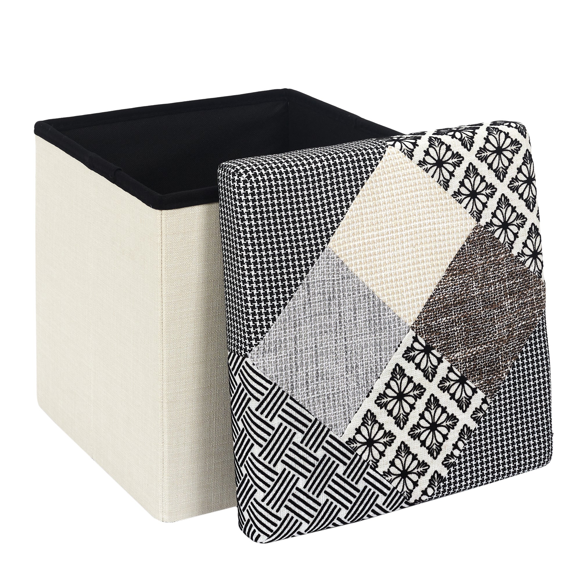 COFFRE POUF PLIABLE PATCHWORK GRIS
