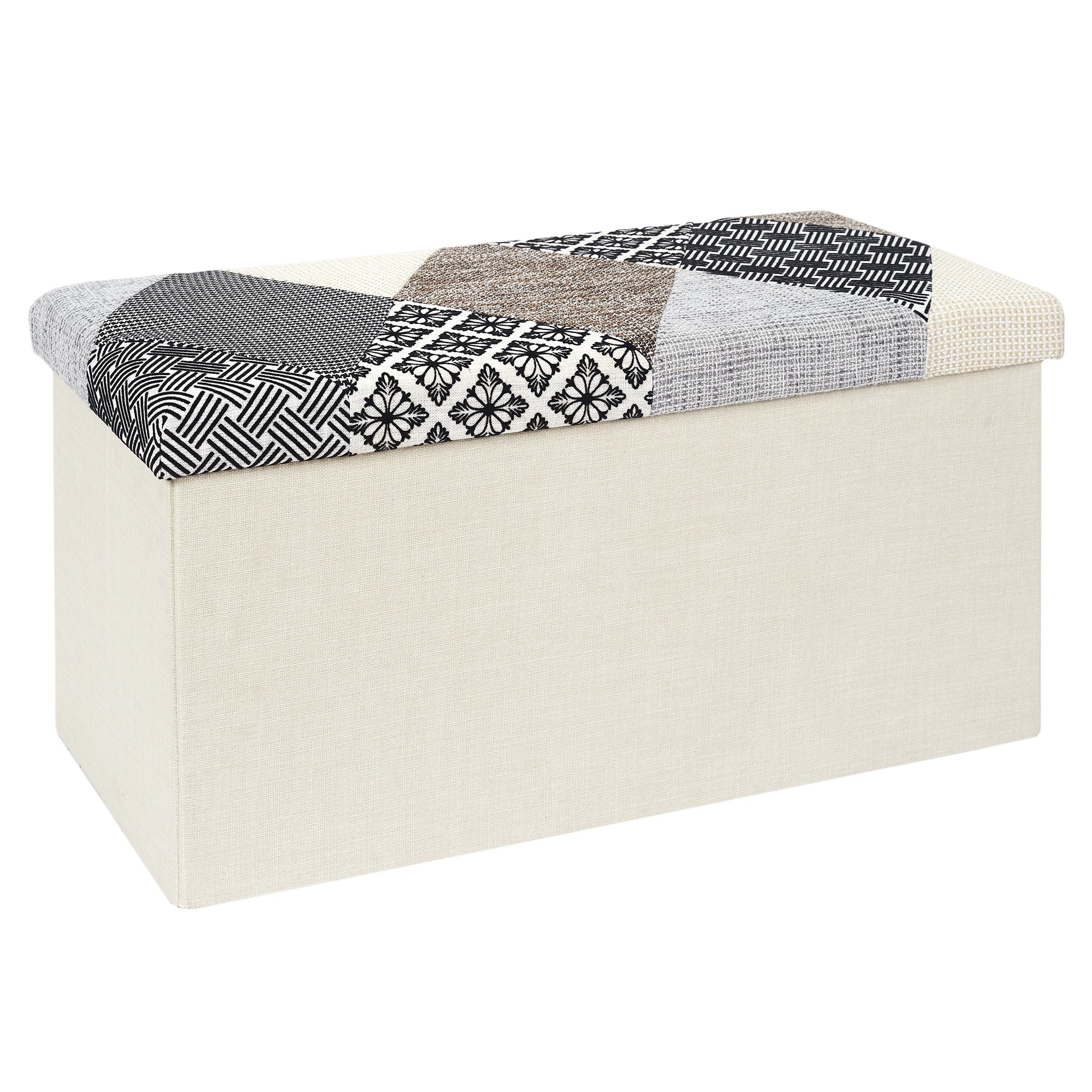 COFFRE BANC PLIABLE PATCHWORK GRIS