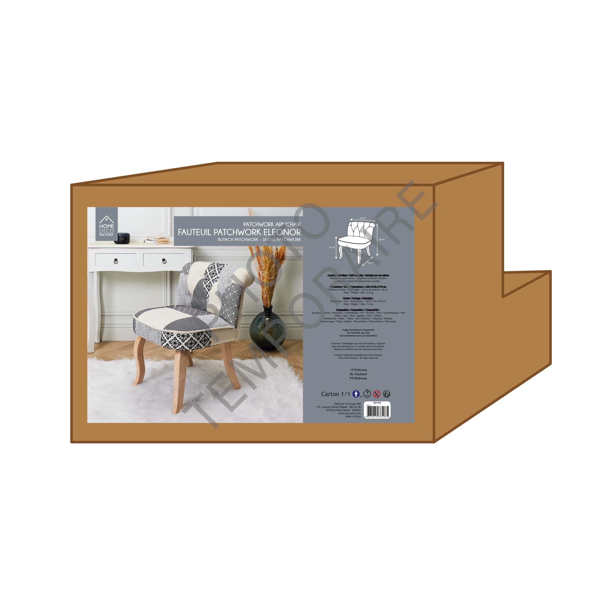 FAUTEUIL ELEONOR PATCHWORK GRIS