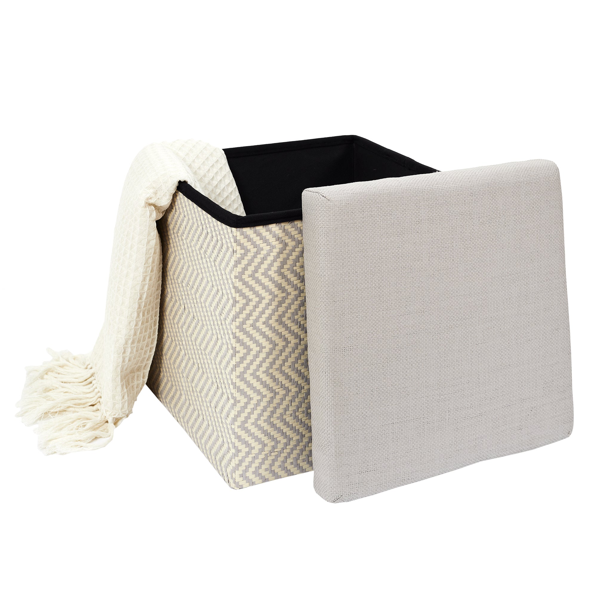 COFFRE POUF PLIABLE TRESSE GRIS